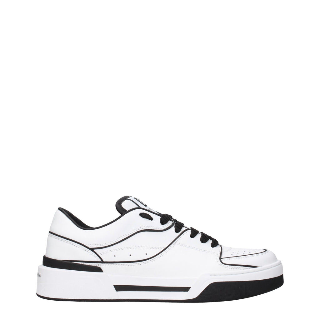 Chaussures sneakers en cuir blanc Dolce & Gabbana, style élégant et moderne, vue de face avec détails de la semelle.