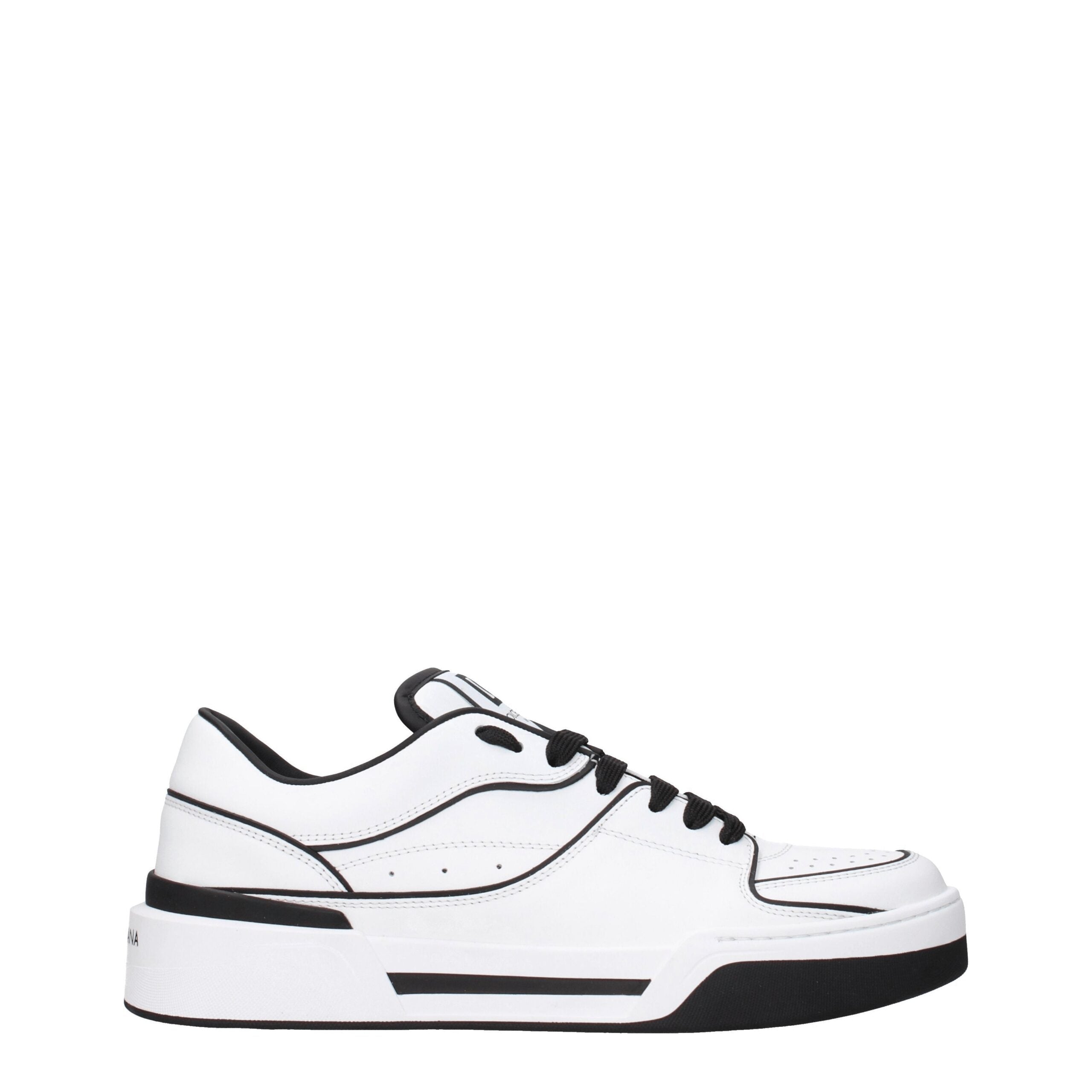 Chaussures sneakers en cuir blanc Dolce & Gabbana, style élégant et moderne, vue de face avec détails de la semelle.