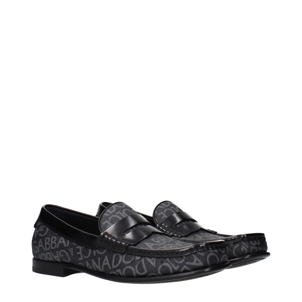Chaussures mocassins Dolce & Gabbana en tissu noir, style slip-on, avec finition élégante et semelle en caoutchouc.