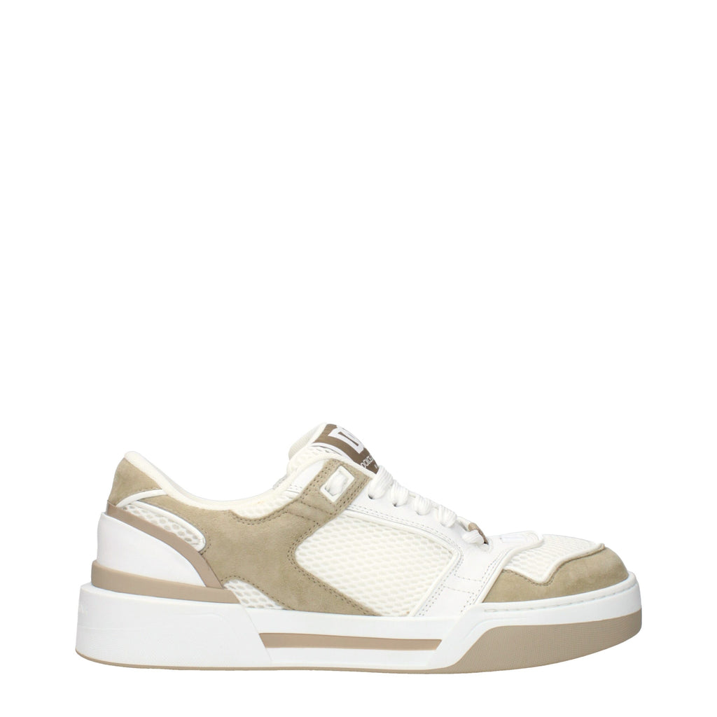 Baskets basses en tissu blanc de Dolce & Gabbana, chaussures décontractées pour homme ou femme, vue de face.