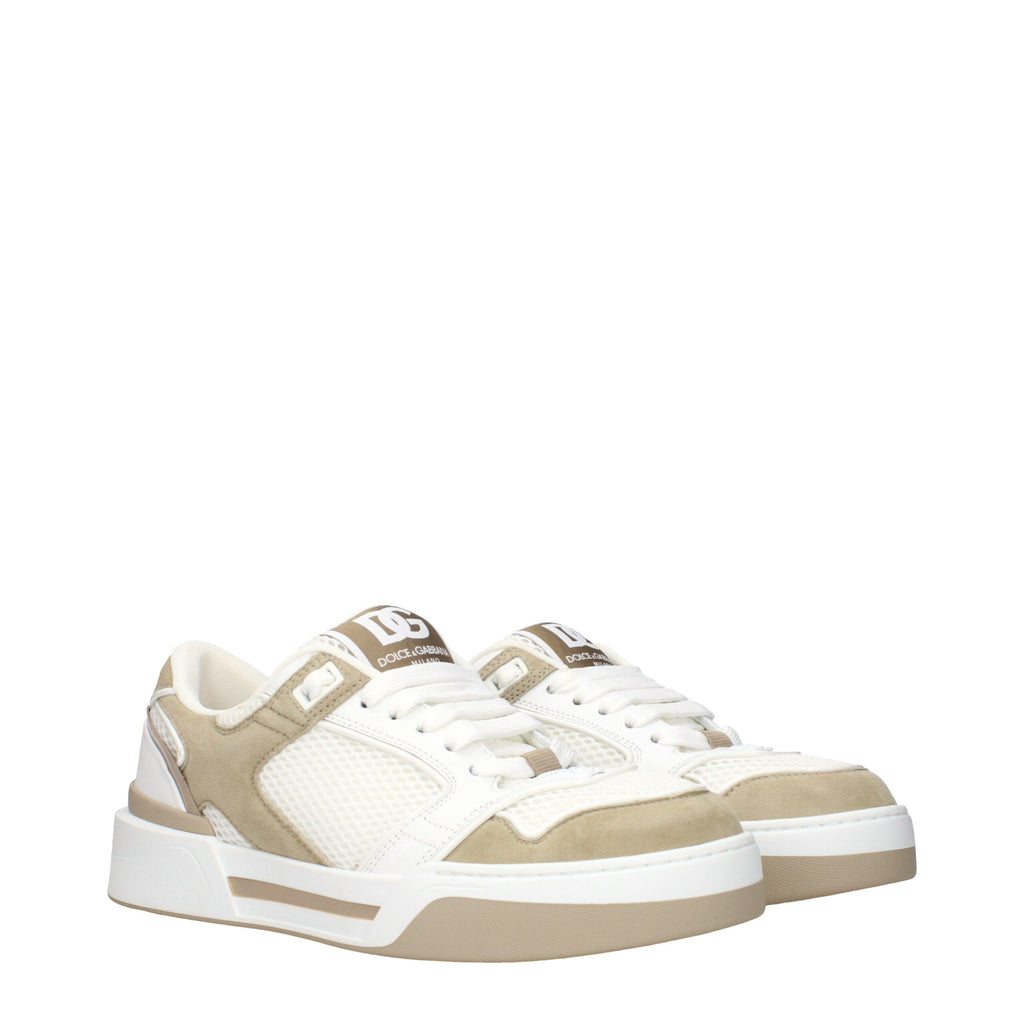 Chaussures basses en tissu blanc Dolce & Gabbana, sneakers tendance avec semelle blanche et design épuré.