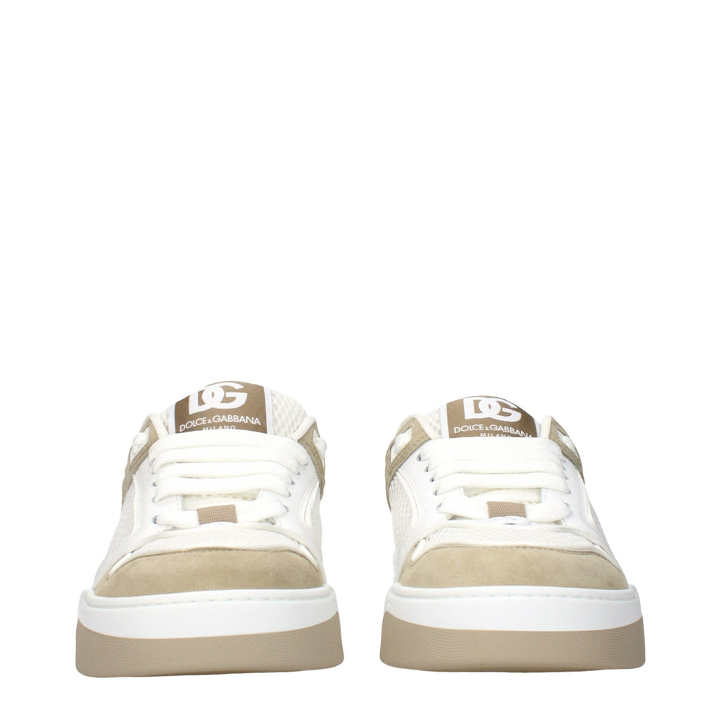 Baskettes basses en tissu blanc Dolce & Gabbana, élégantes et confortables, avec semelle en caoutchouc et détails de marque.