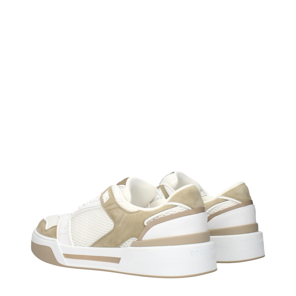 Chaussures sneakers basses blanches Dolce & Gabbana en tissu, vue de face, avec semelle blanche et design élégant.