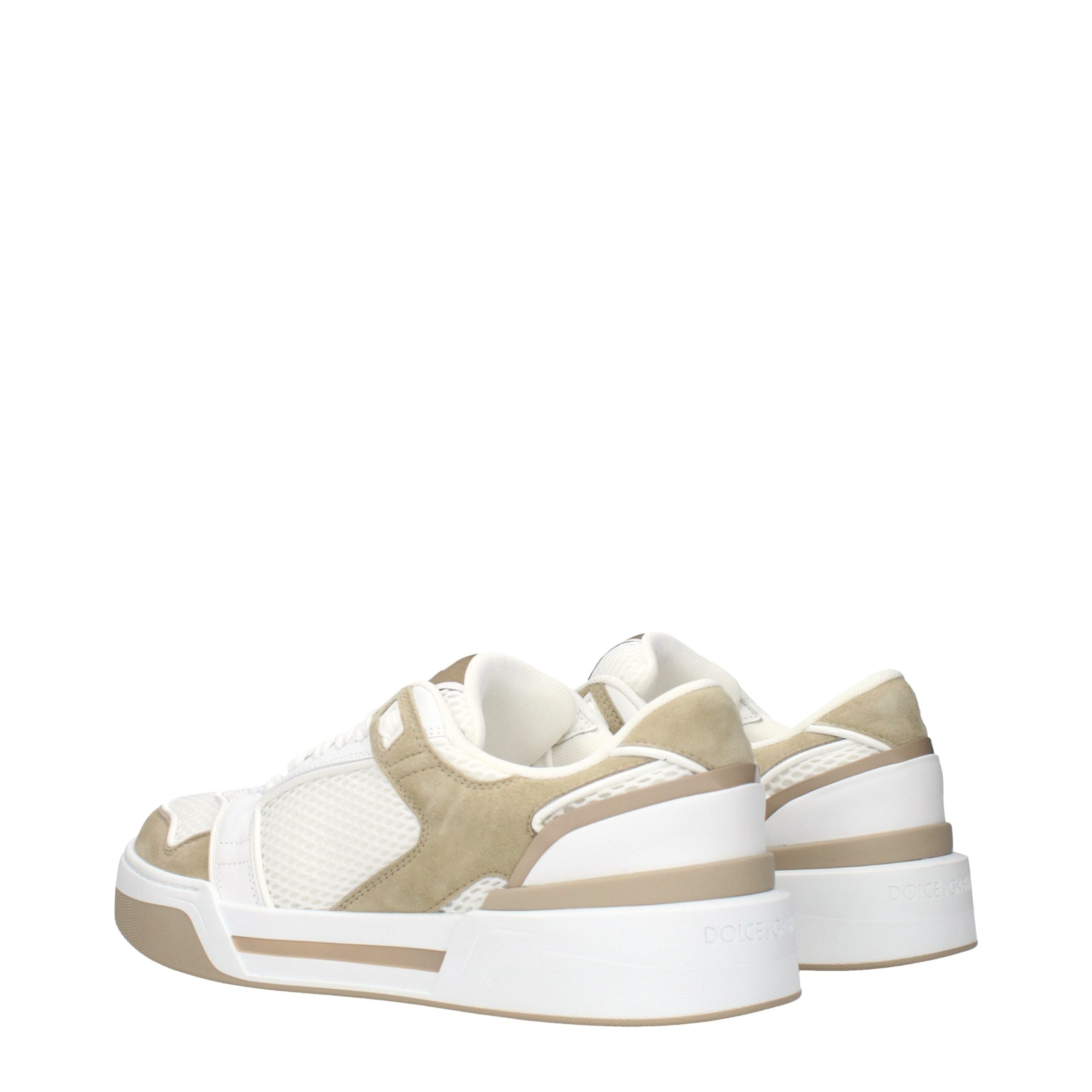 Chaussures sneakers basses blanches Dolce & Gabbana en tissu, vue de face, avec semelle blanche et design élégant.