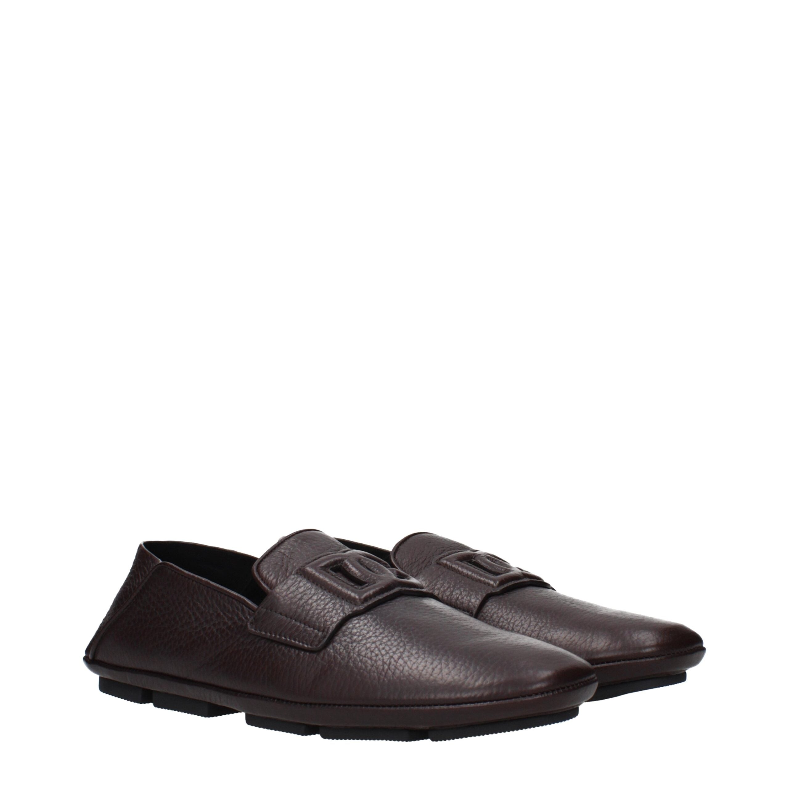 Chaussures mocassins en cuir marron de Dolce & Gabbana, slip-on élégants pour homme, finition lisse et design sophistiqué.