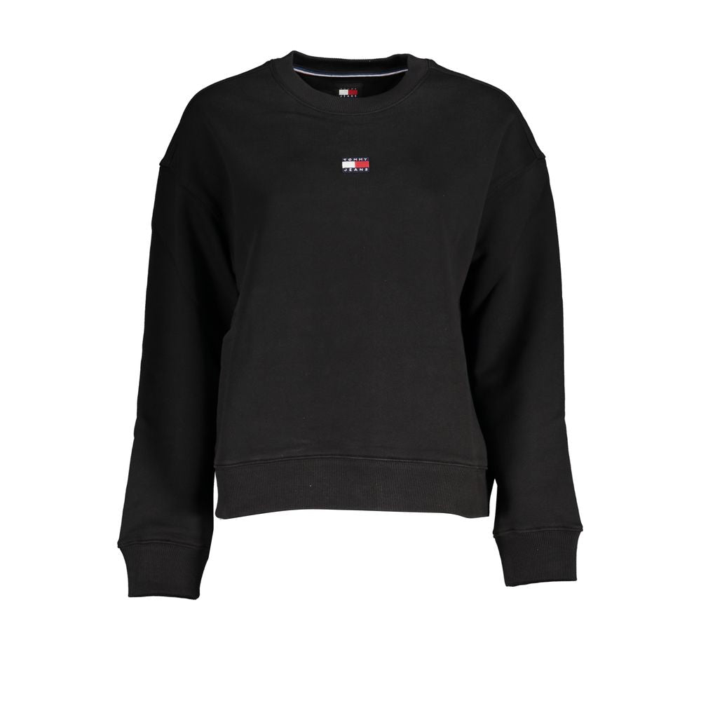 Sweatshirt pour homme Tommy Hilfiger en coton noir, décontracté avec logo Tommy Hilfiger visible sur la poitrine.