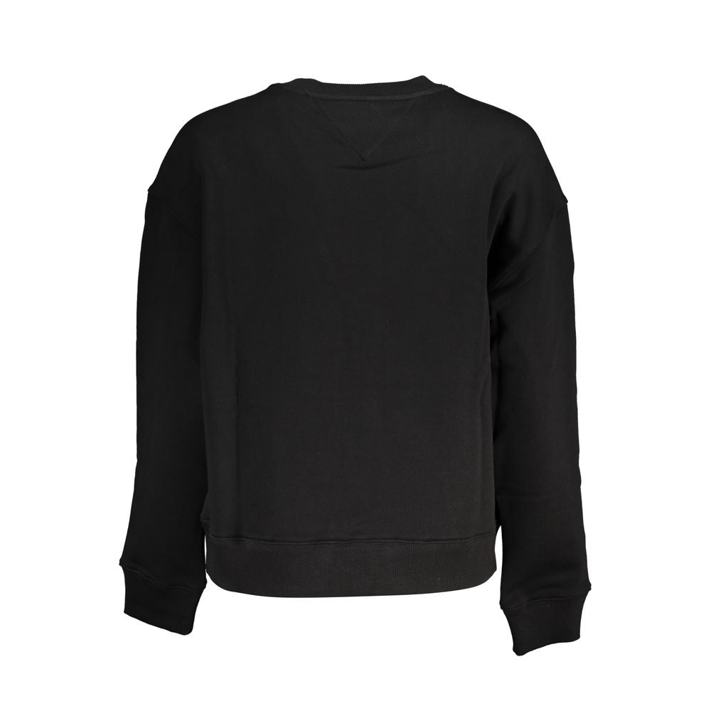 Sweatshirt homme Tommy Hilfiger en coton noir avec logo signature, col ras du cou et manches longues.