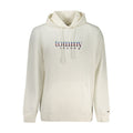 Sweat à capuche homme en coton blanc Tommy Hilfiger avec logo, doux et confortable, porté sur un mannequin.