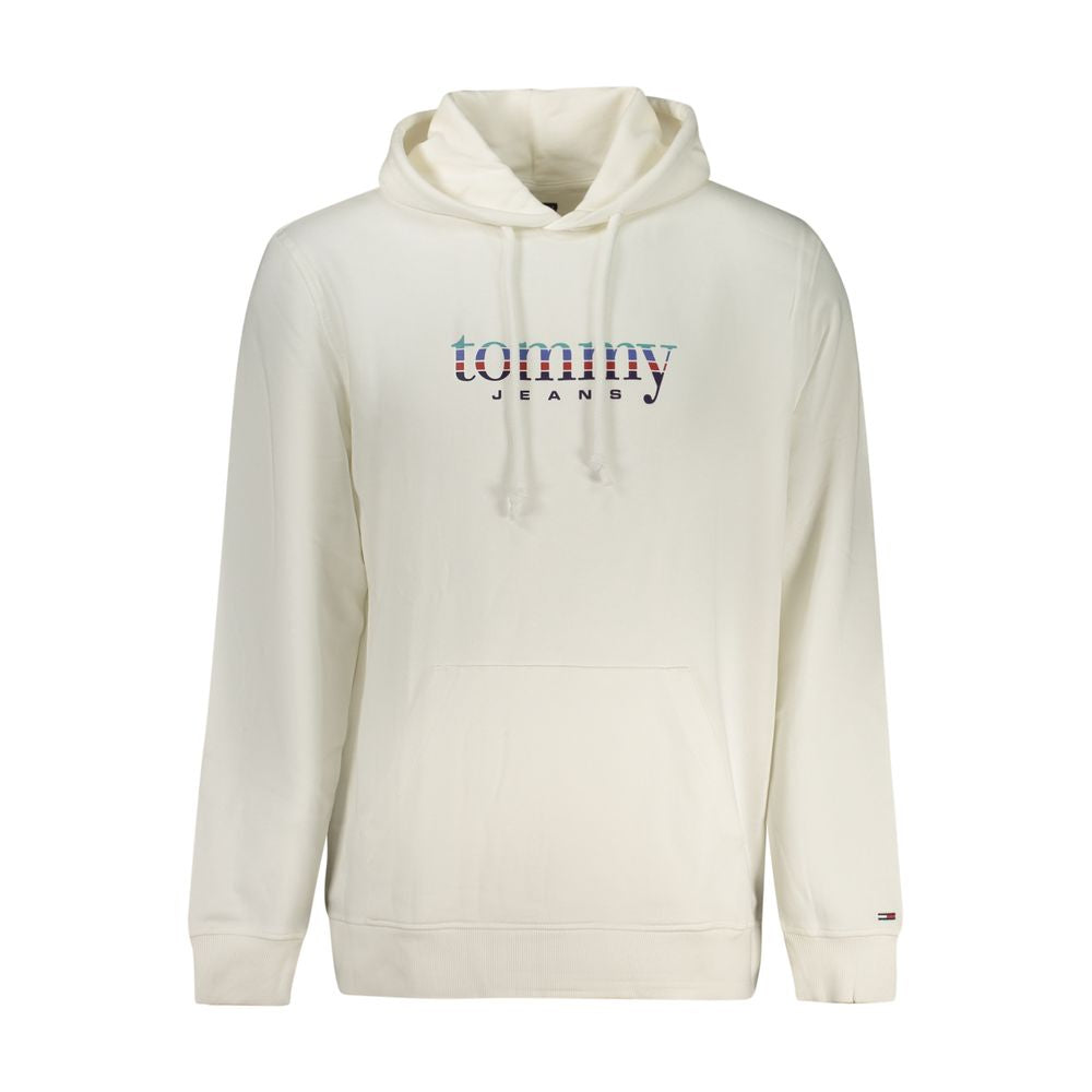 Sweat à capuche homme en coton blanc Tommy Hilfiger avec logo, doux et confortable, porté sur un mannequin.