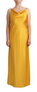 Robe longue Ralph Lauren jaune, sans manches, coupe fourreau, pour femme, élégante et sophistiquée.