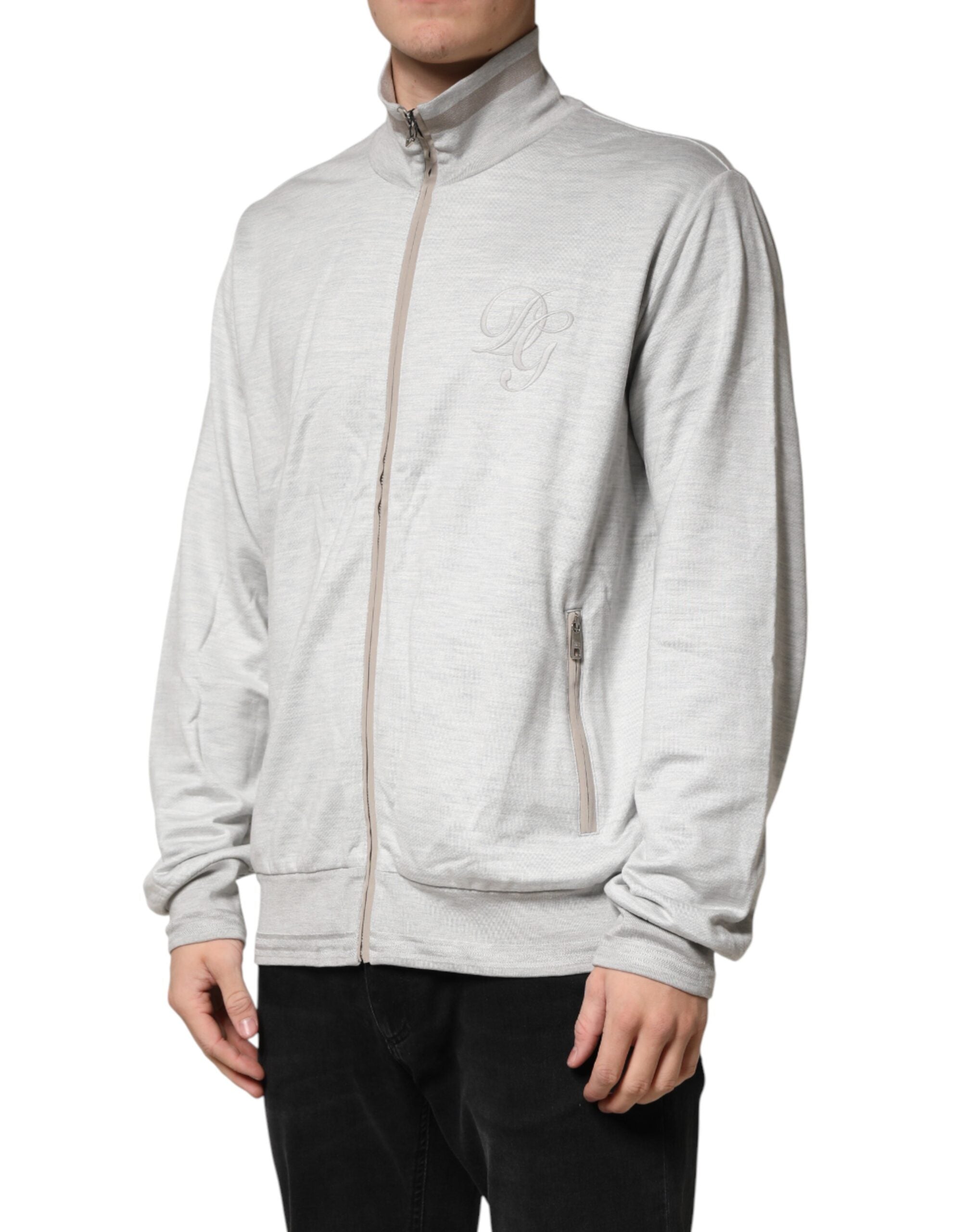 Cardigan léger en coton gris clair de Dolce & Gabbana avec fermeture éclair, parfait pour un style élégant et décontracté.