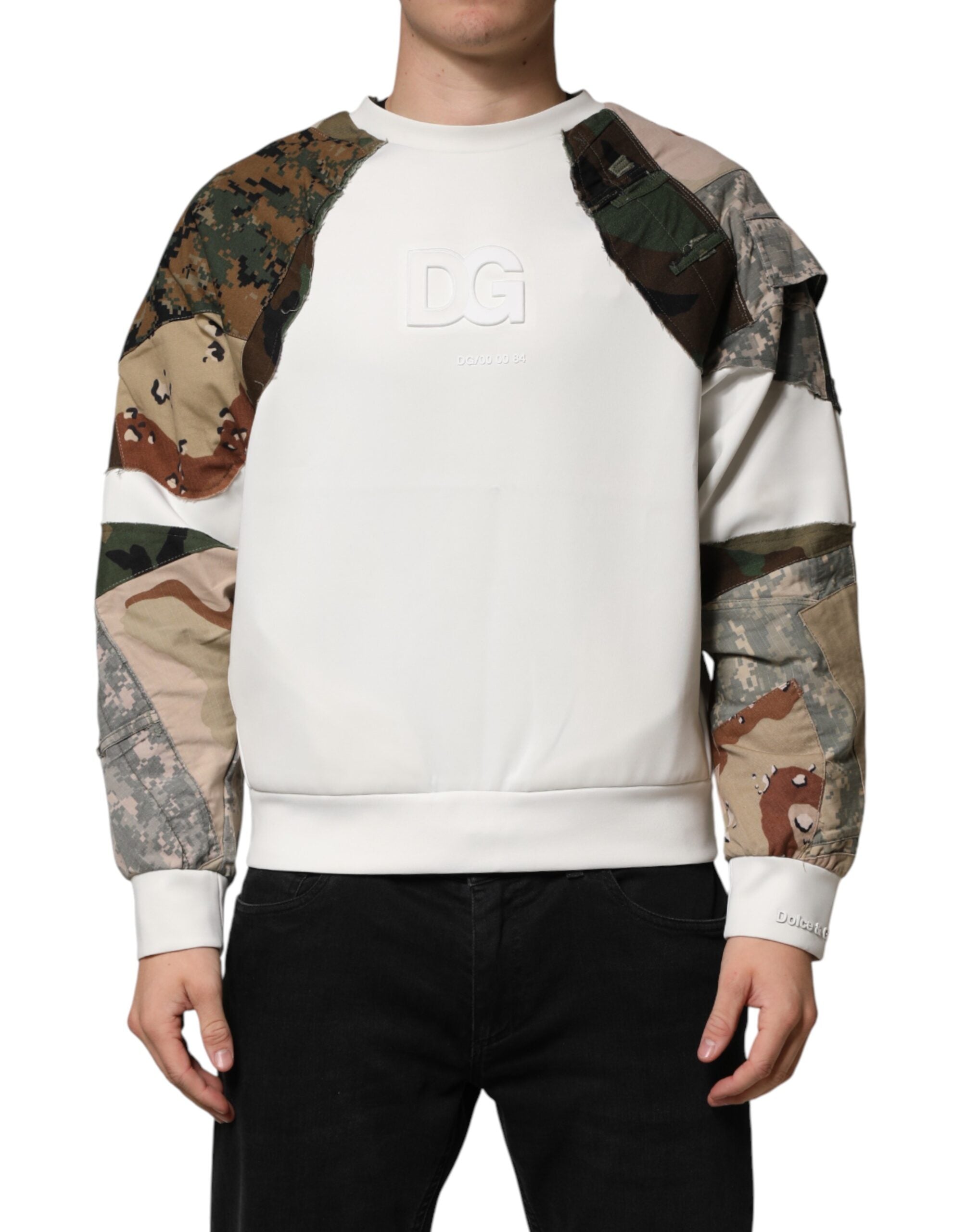 Sweatshirt Dolce & Gabbana multicolore camouflage avec capuche et manches longues, design tendance et style urbain.