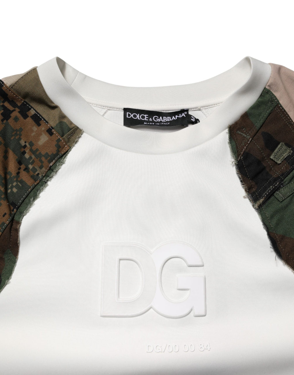Sweatshirt Dolce & Gabbana multicolore camouflage avec capuche et motif tendance, vue de face.
