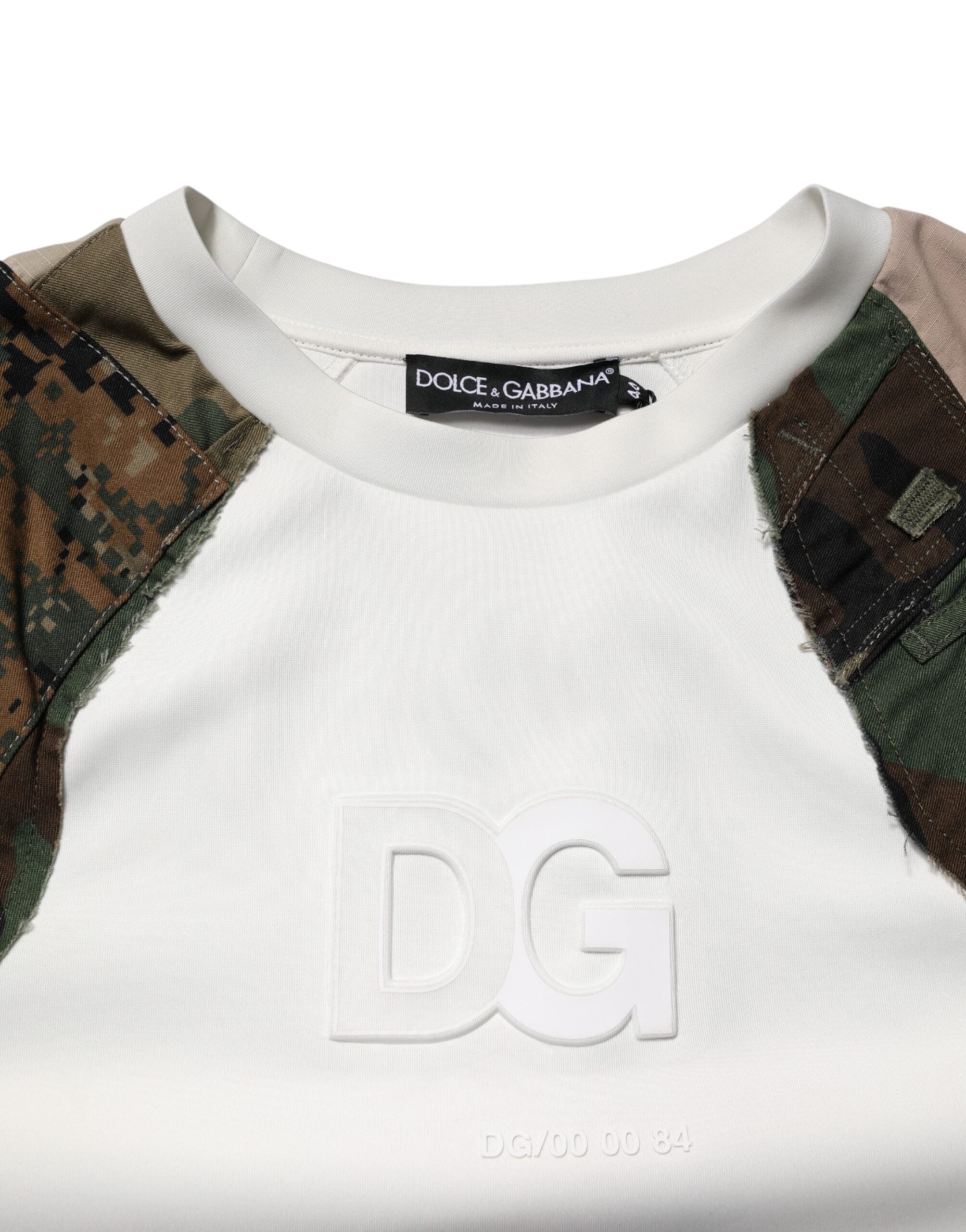 Sweatshirt Dolce & Gabbana multicolore camouflage avec capuche et motif tendance, vue de face.