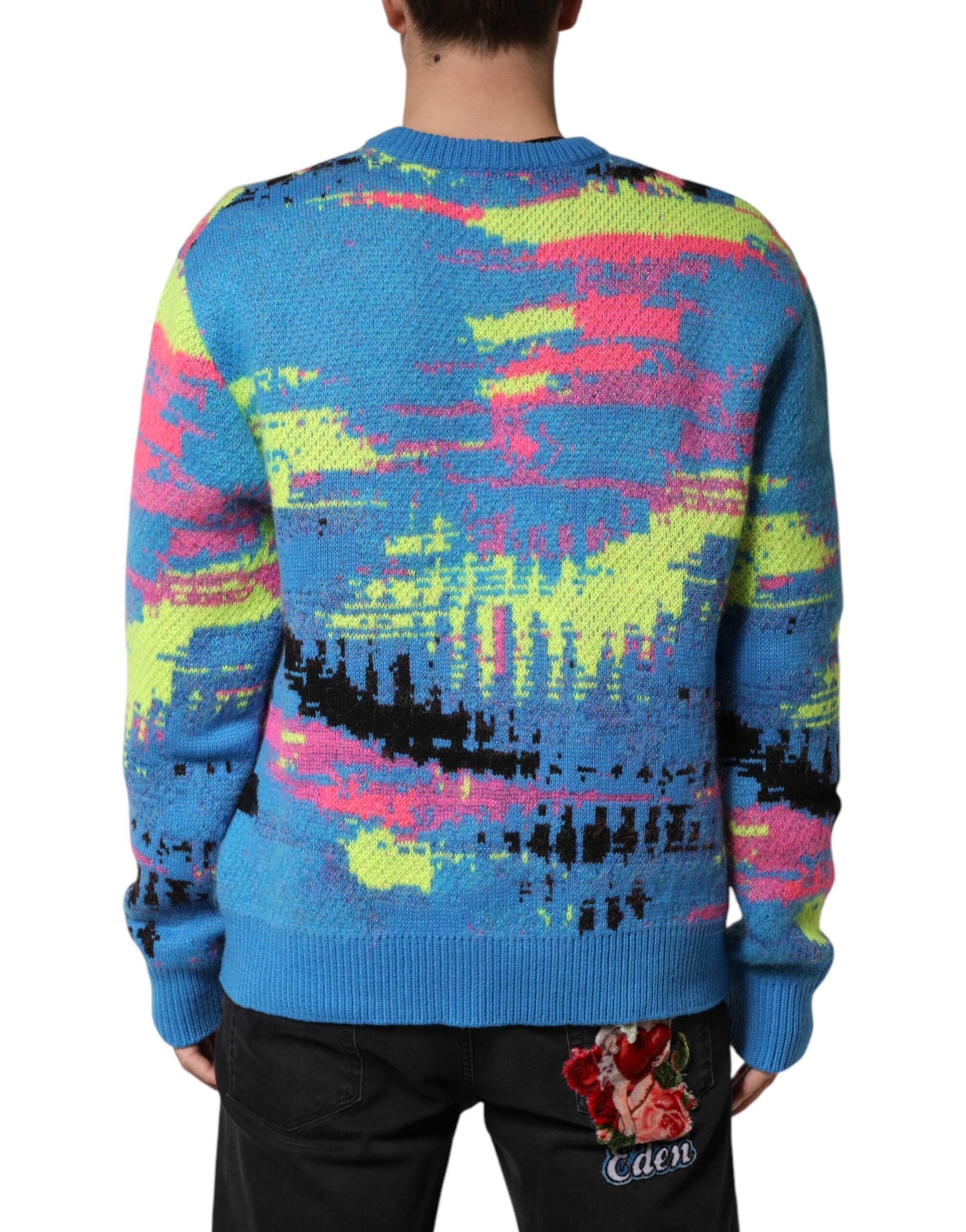 Pull homme à col rond Dolce & Gabbana multicolore, pull-over en maille avec motifs colorés, style élégant et moderne.