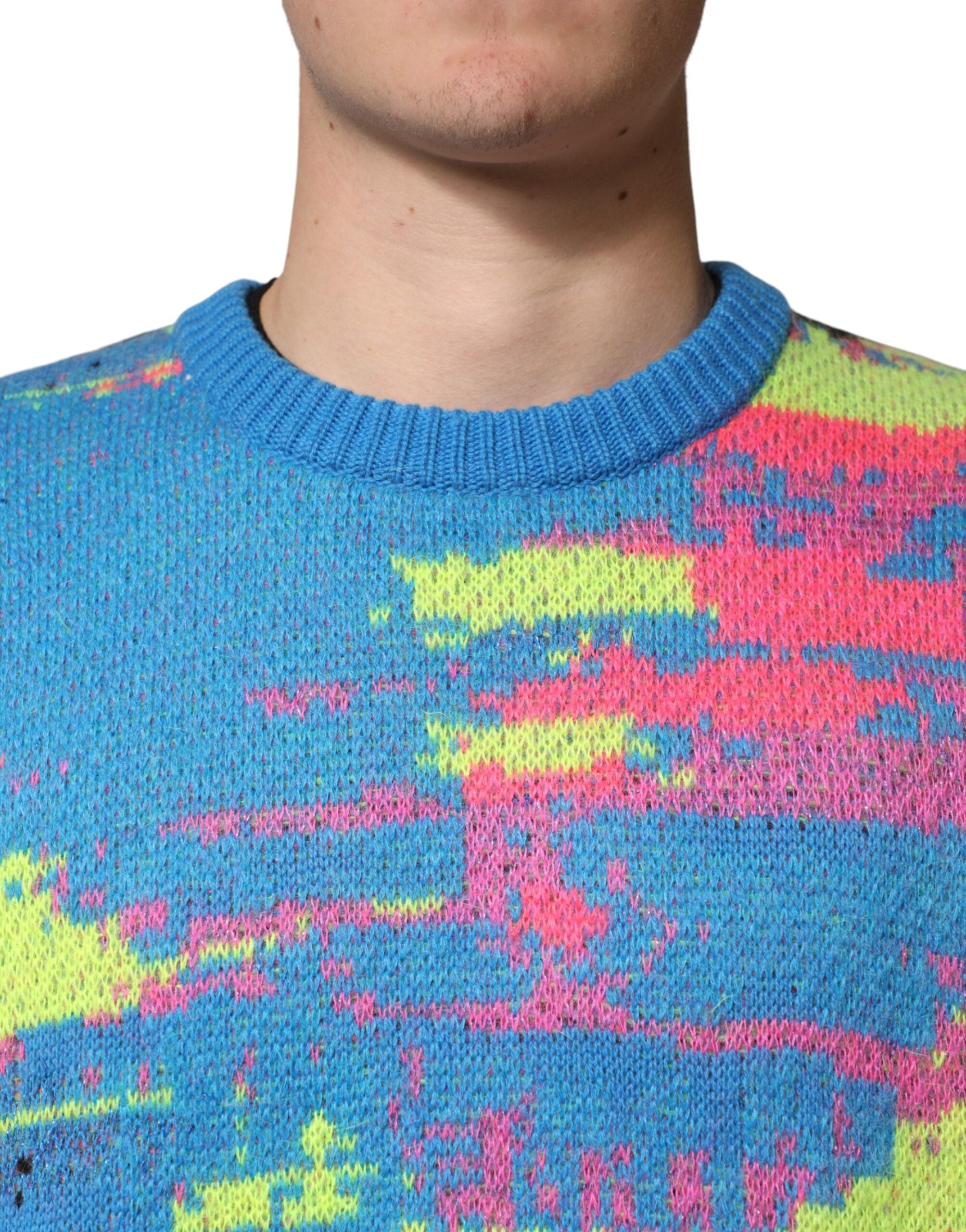 Pull homme Dolce & Gabbana à col ras du cou multicolore, pull-over en maille avec motif coloré et style élégant.
