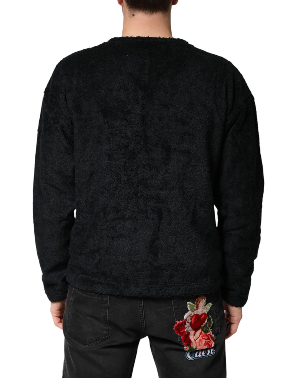 Sweatshirt homme en coton noir Dolce & Gabbana avec col en V, style décontracté et moderne.