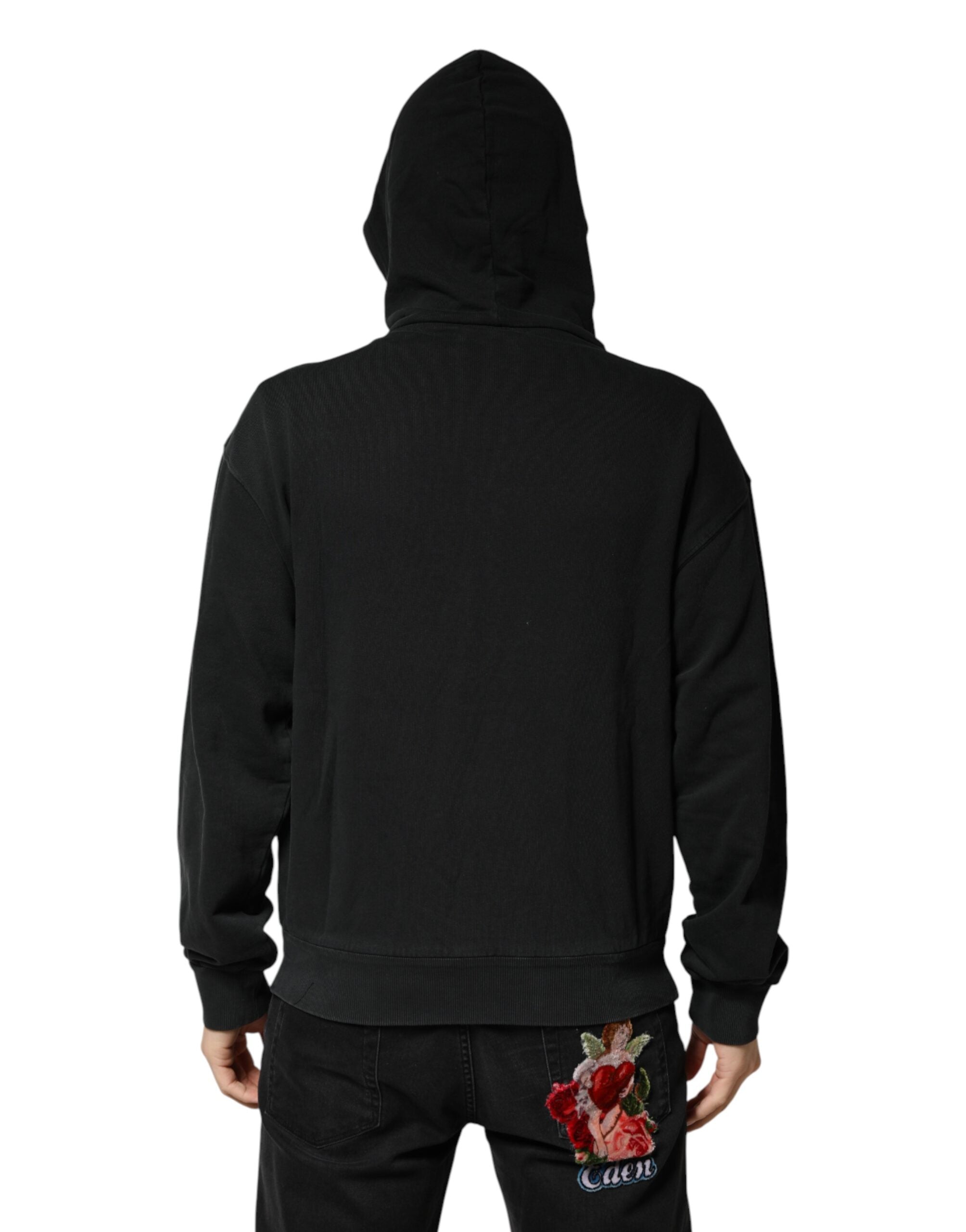 Sweat à capuche noir Dolce & Gabbana pour homme avec fermeture éclair complète et logo sur la poitrine.
