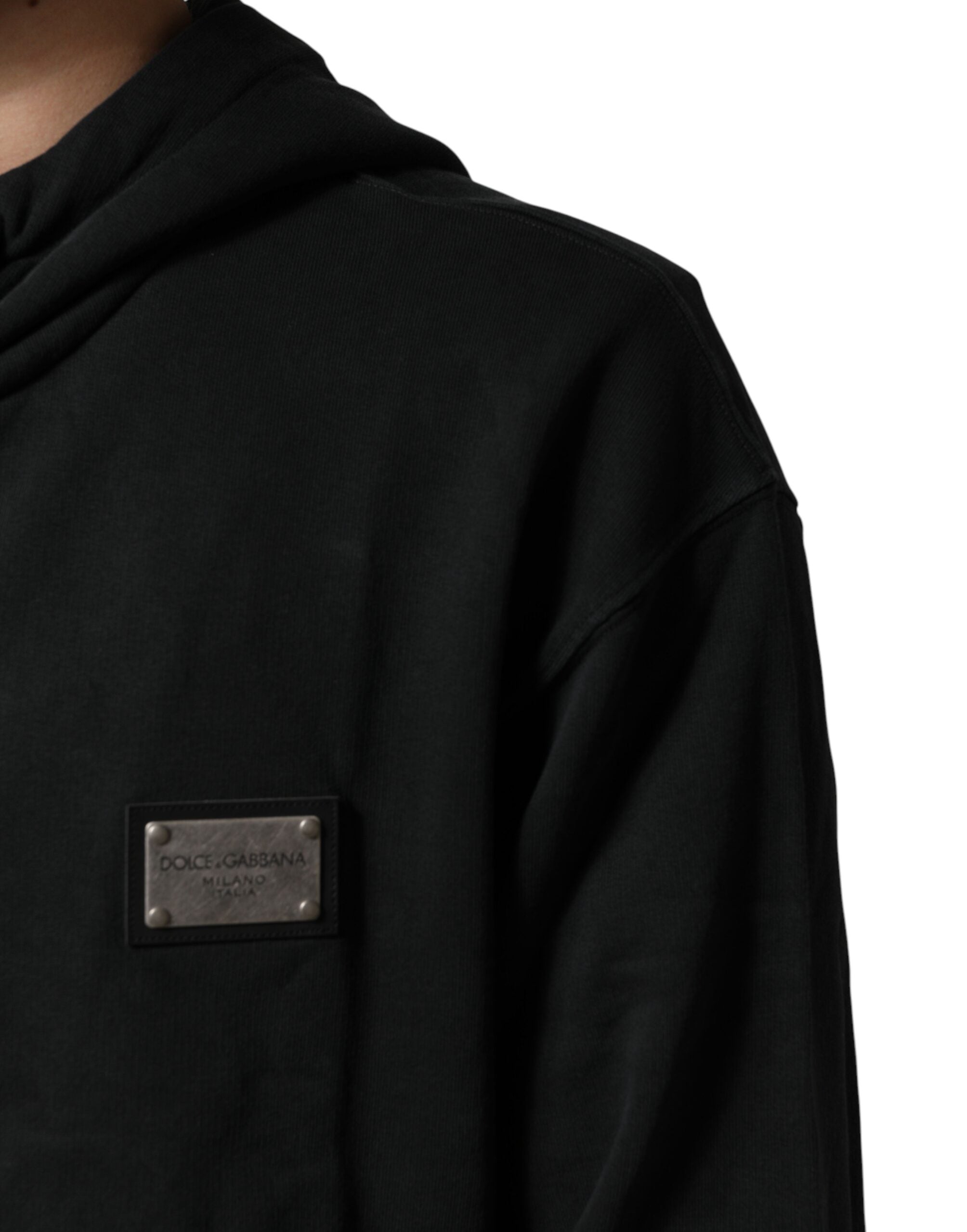 Sweatshirt homme Dolce & Gabbana noir à capuche zippée pleine avec poche kangourou et logo sur la poitrine.