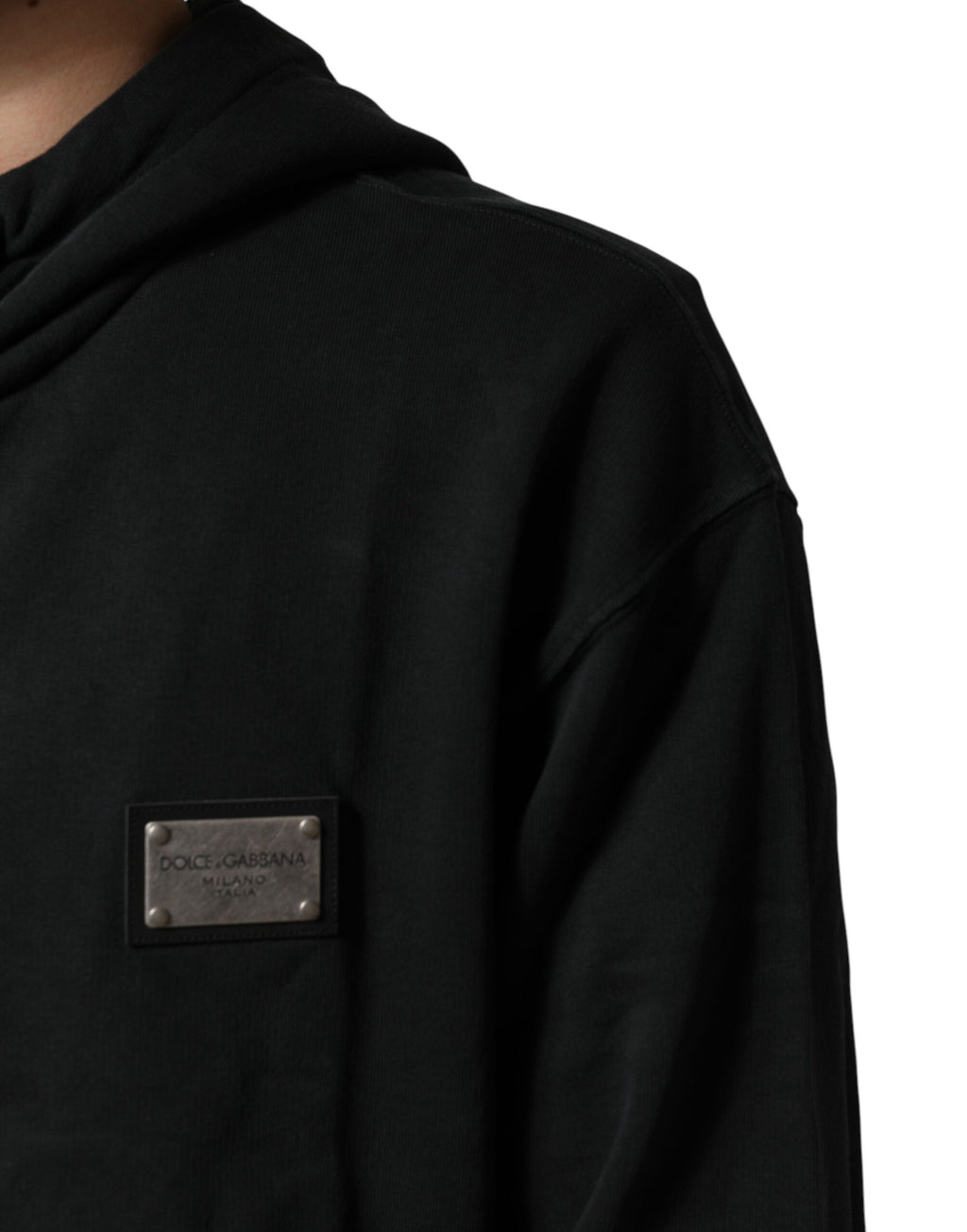 Sweat à capuche noir Dolce & Gabbana pour homme avec fermeture éclair complète, visage en tissu doux et style décontracté.