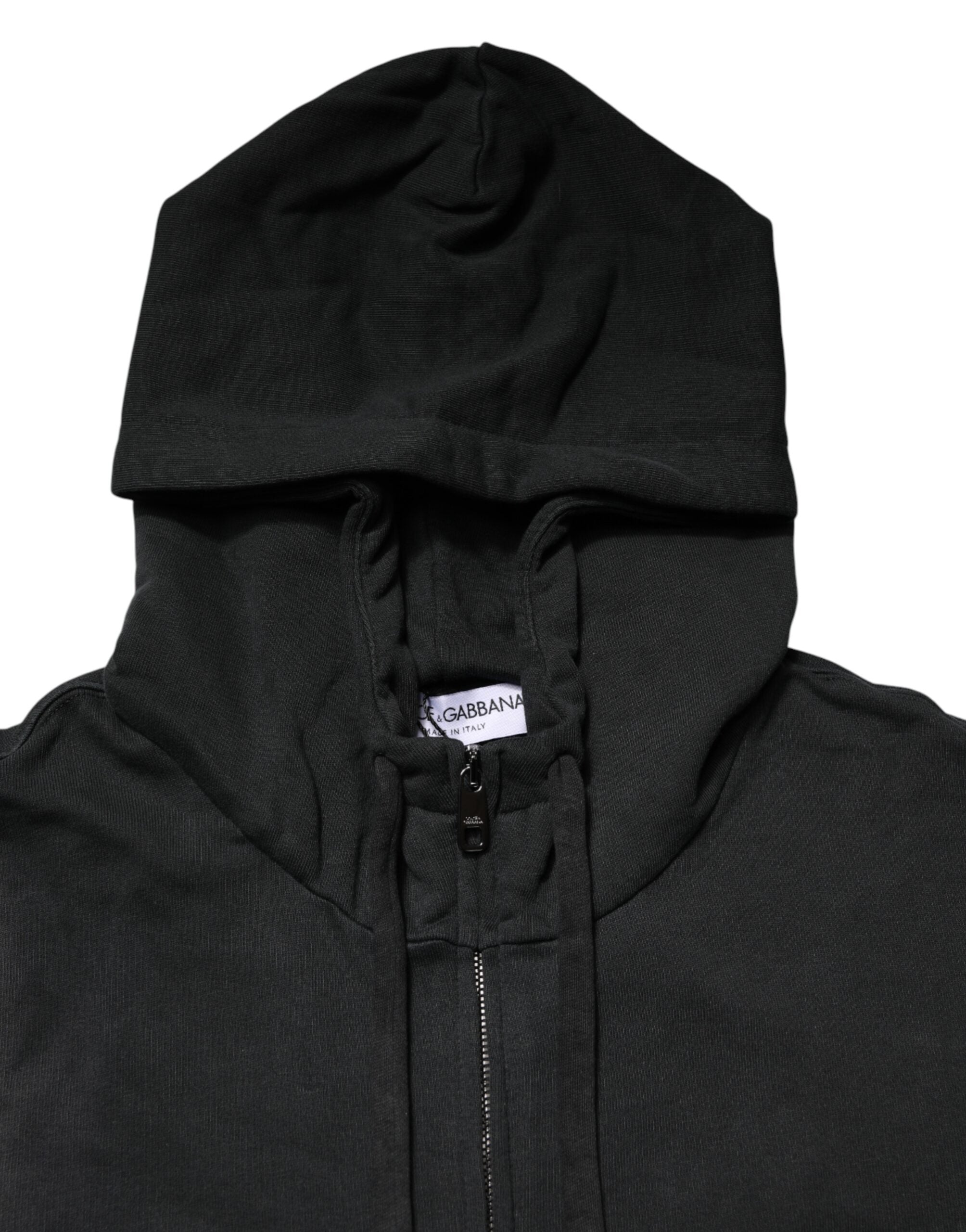 Sweatshirt à capuche zippée noire pour homme de Dolce & Gabbana, pull décontracté avec logo sur la poitrine, en coton.
