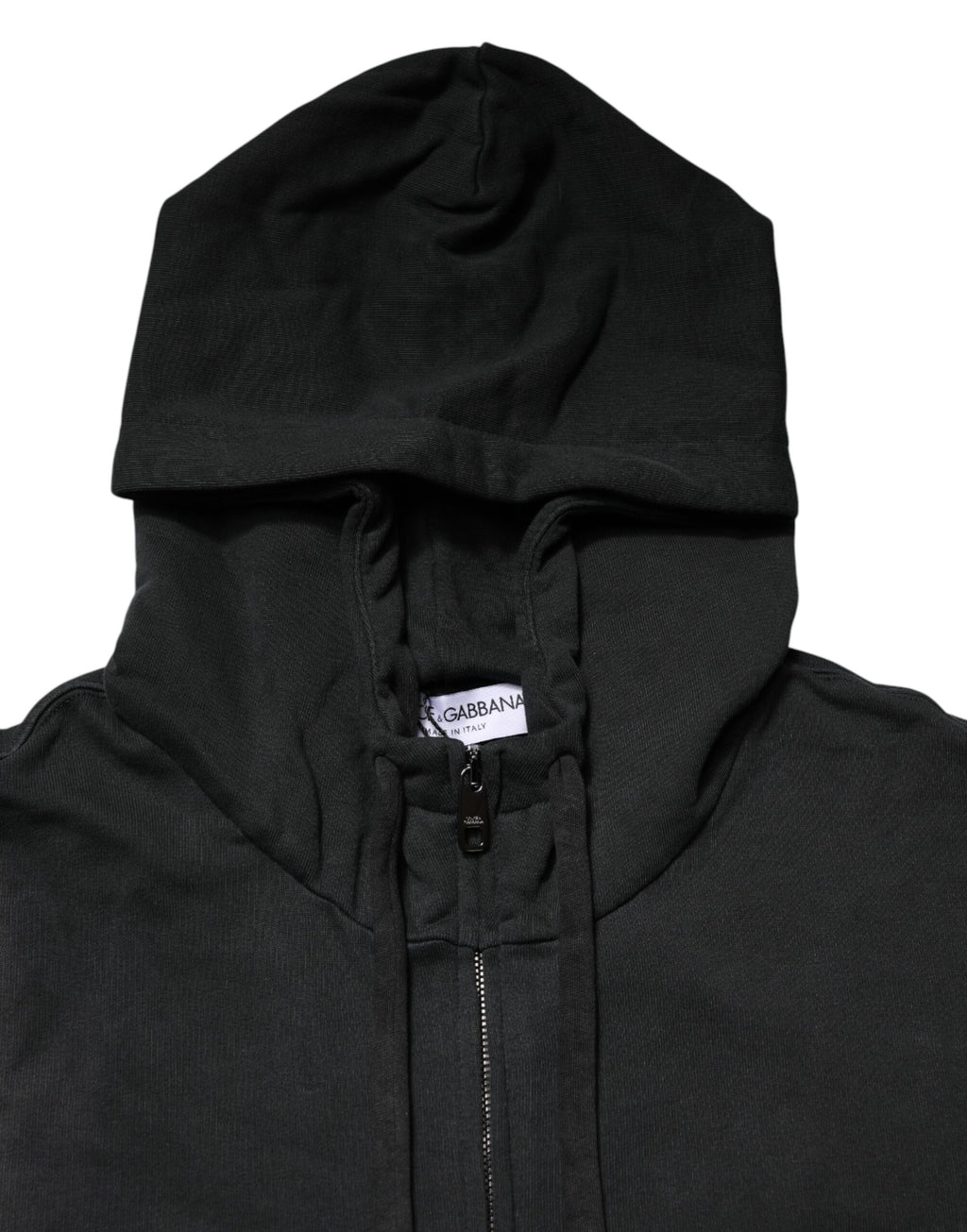 Sweat à capuche noir Dolce & Gabbana pour homme avec fermeture éclair complète, tissu confortable et style décontracté.