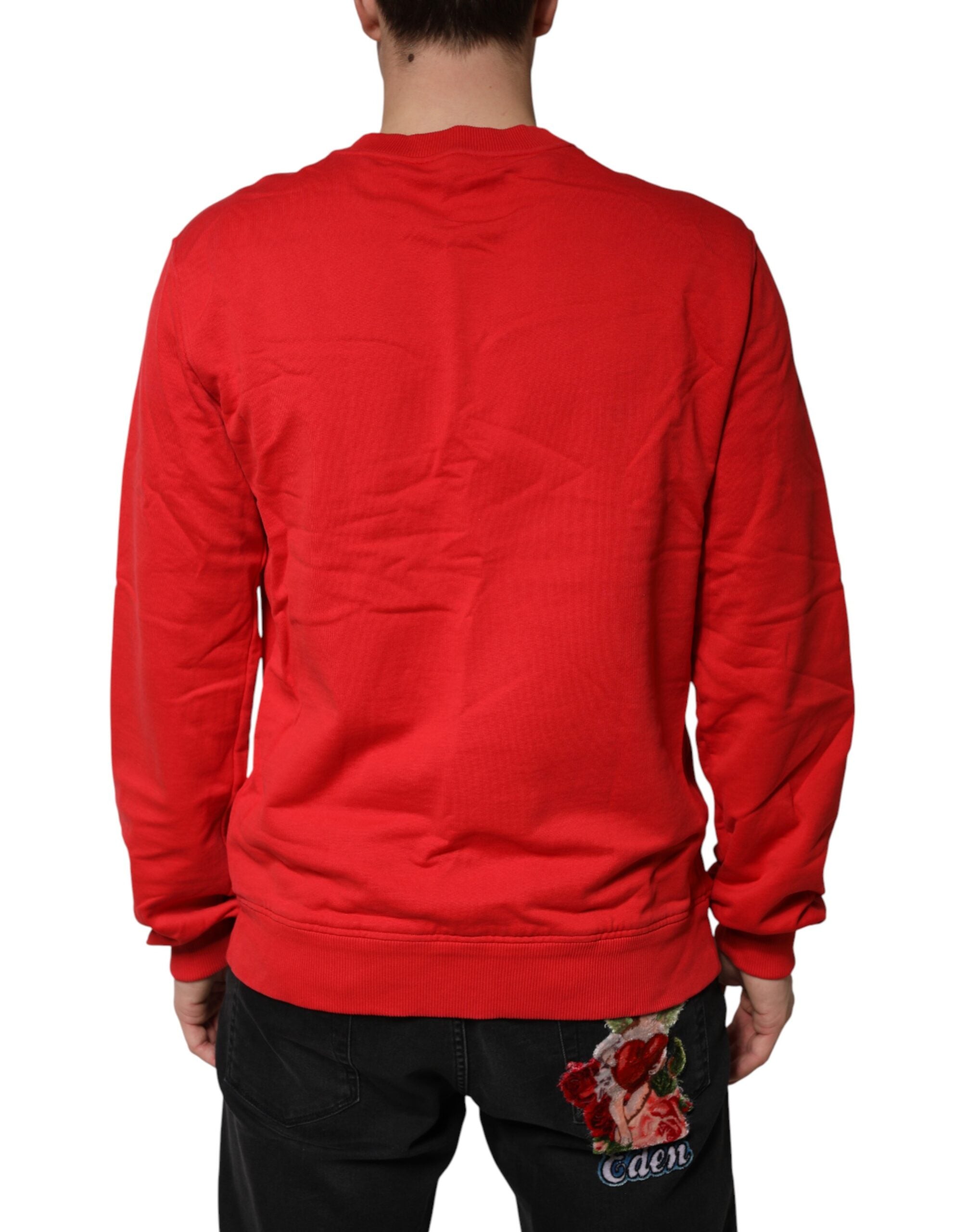 Sweat-shirt en coton rouge avec logo Dolce & Gabbana à col rond, pull décontracté et élégant.