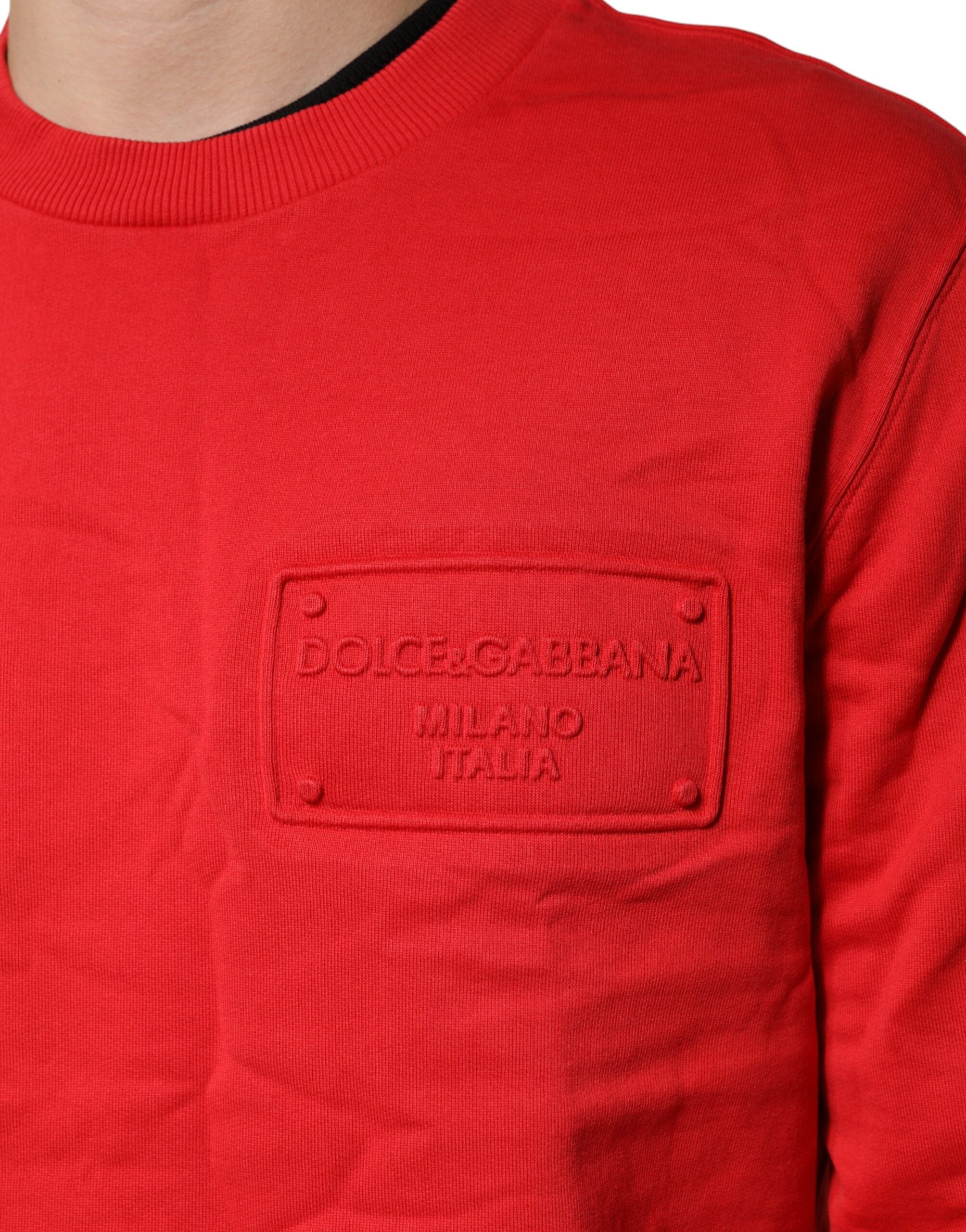 Sweat-shirt rouge en coton Dolce & Gabbana avec logo, col ras du cou, style décontracté et confortable.