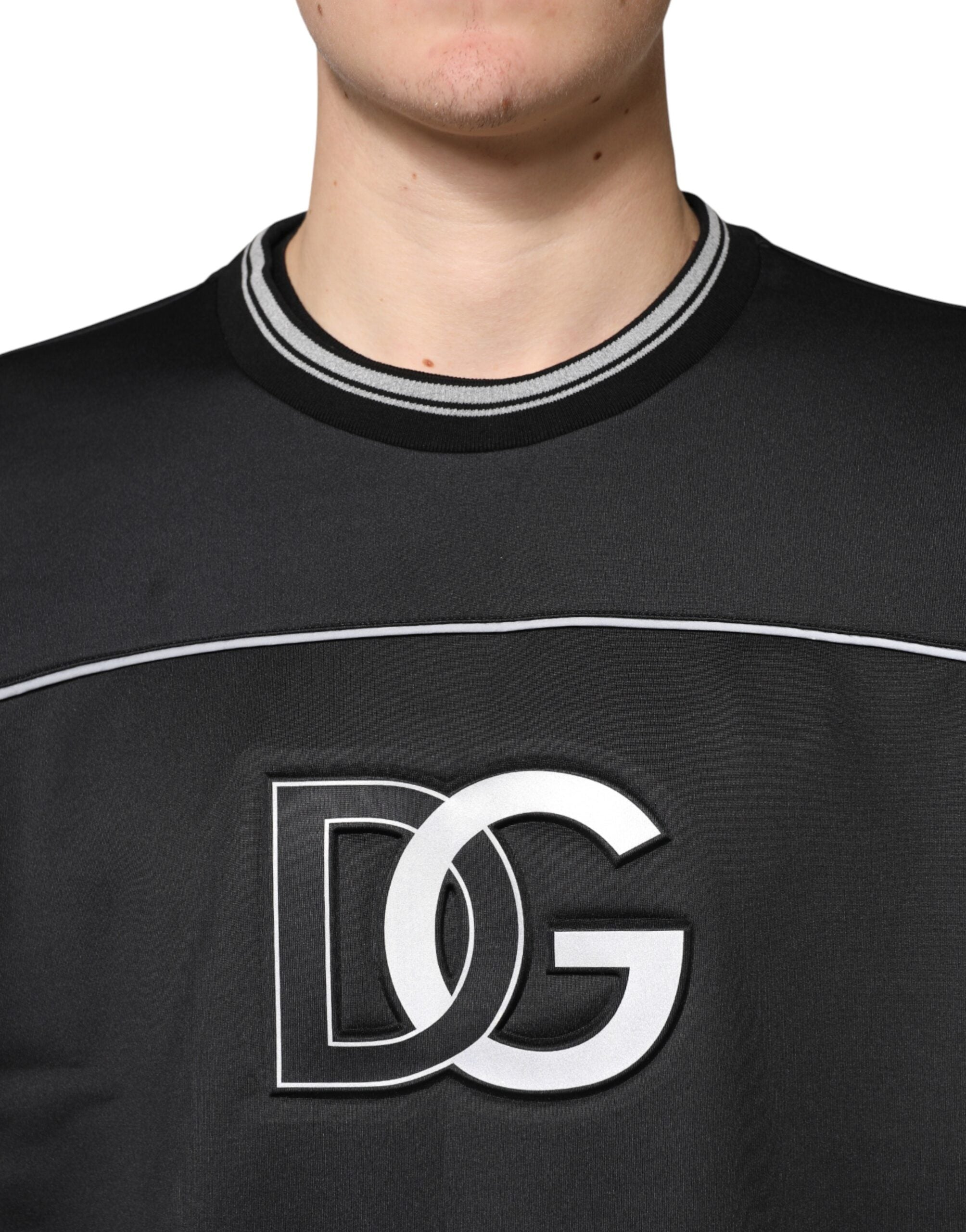 Sweat-shirt noir Dolce & Gabbana avec logo DG à col rond, coton, décontracté et confortable.