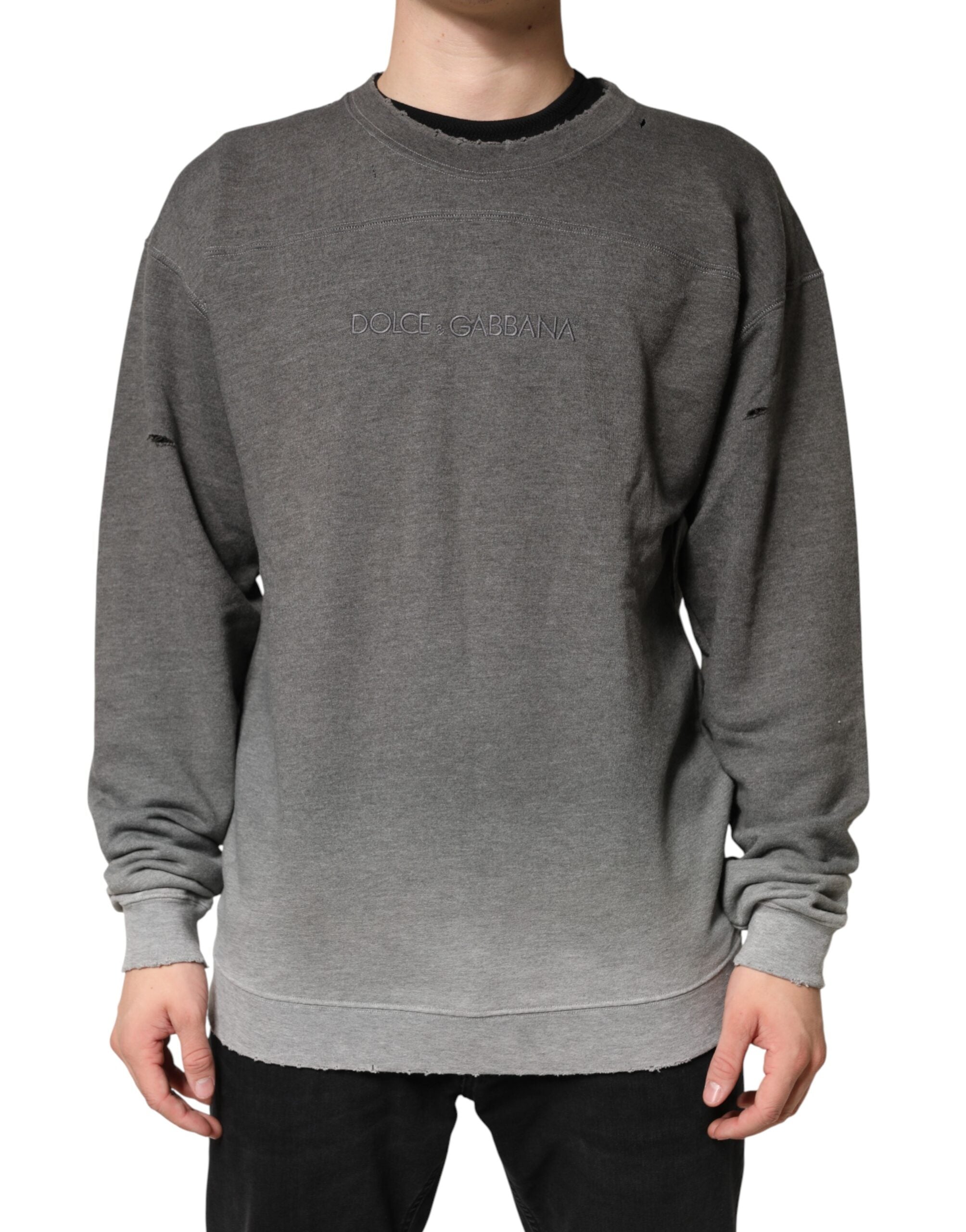 Sweatshirt homme en coton gris Dolce & Gabbana avec col rond, style décontracté et confortable.