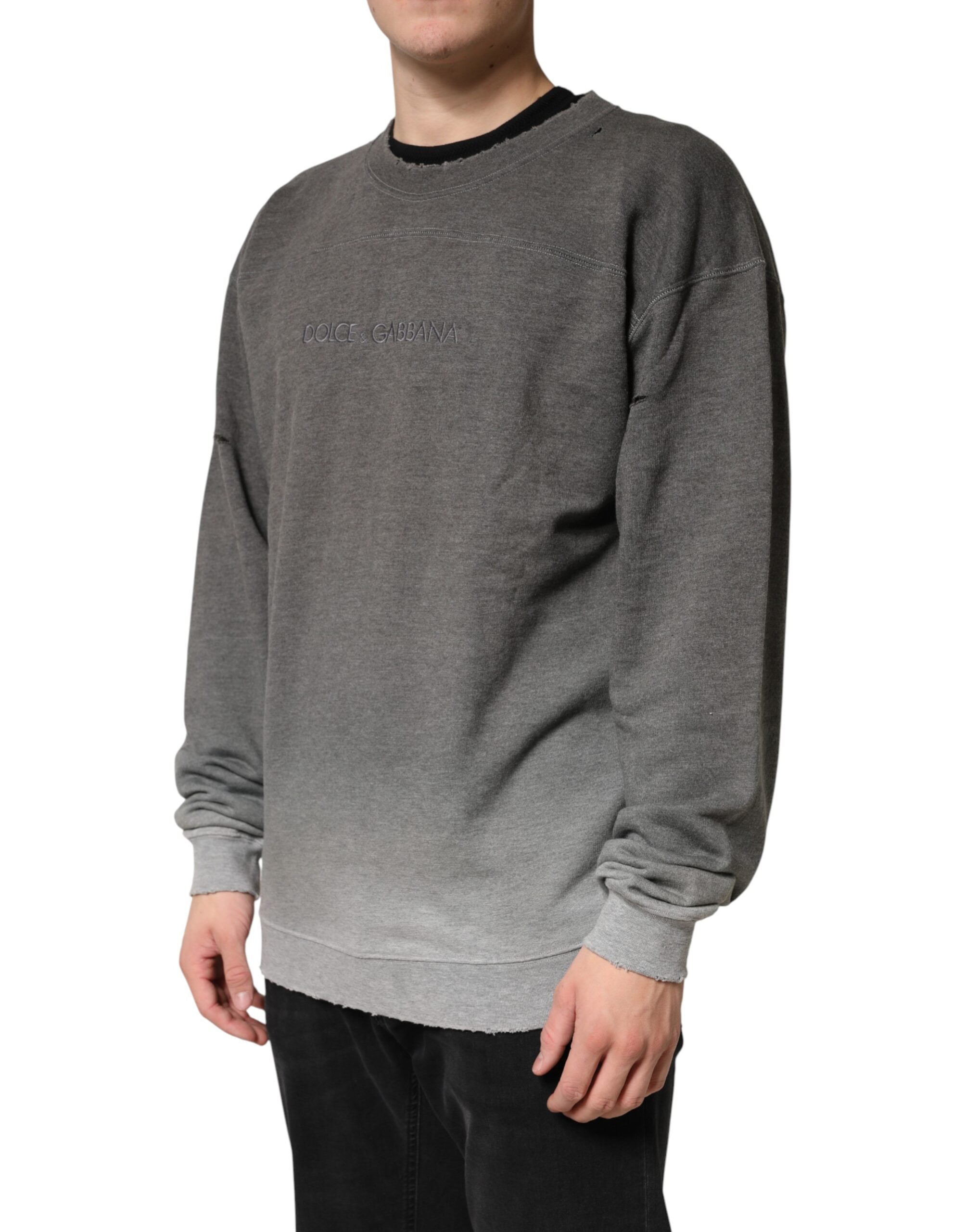 Sweatshirt gris en coton pour homme de Dolce & Gabbana, col rond, style décontracté et élégant.