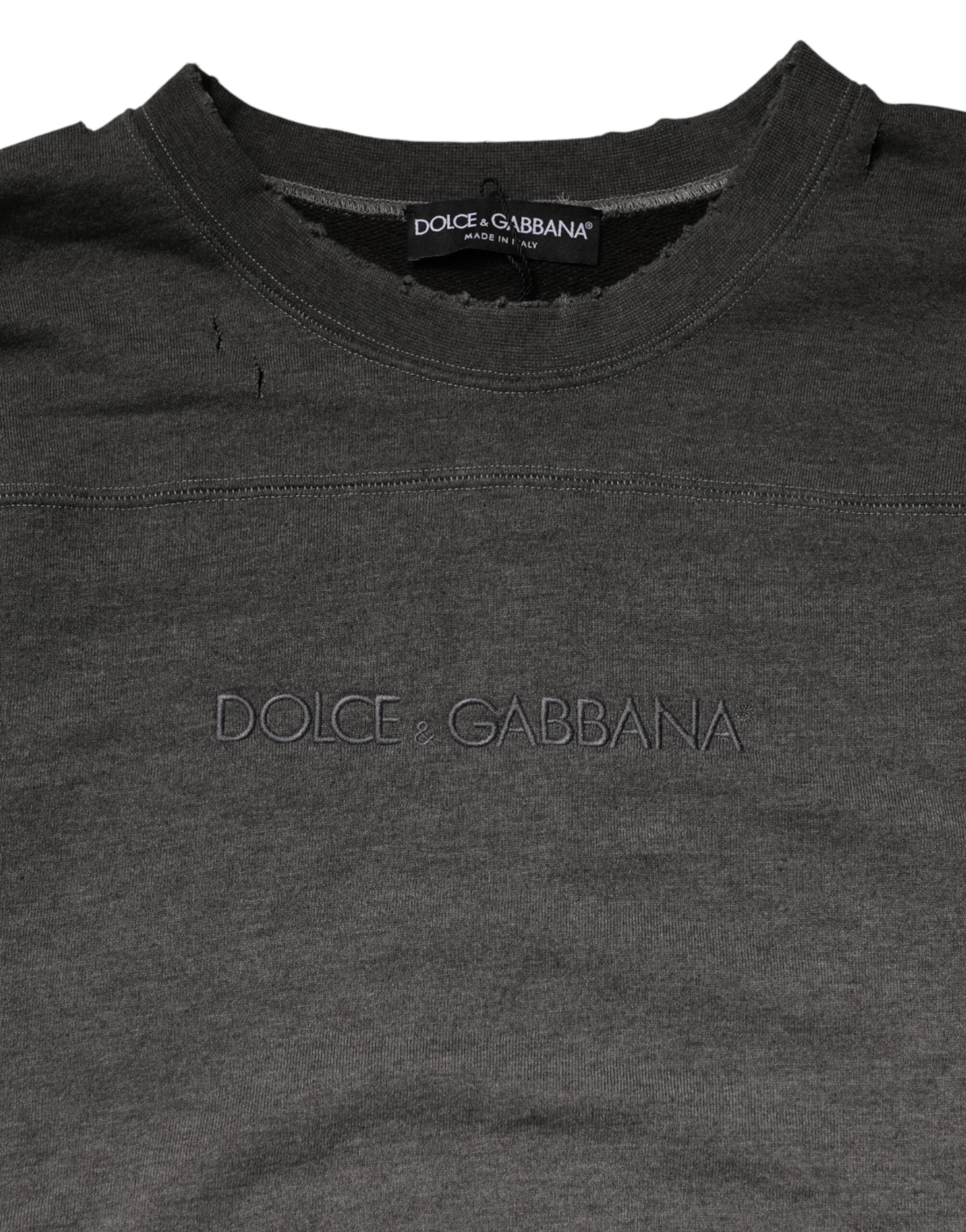 Sweatshirt en coton gris pour homme de Dolce & Gabbana, col rond, style décontracté et élégant.