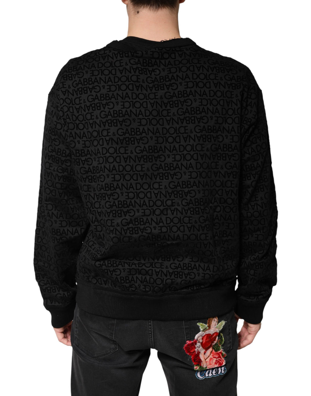 Sweat-shirt à col rond noir Dolce & Gabbana avec monogramme, vêtement décontracté en coton, visible sur l'image.