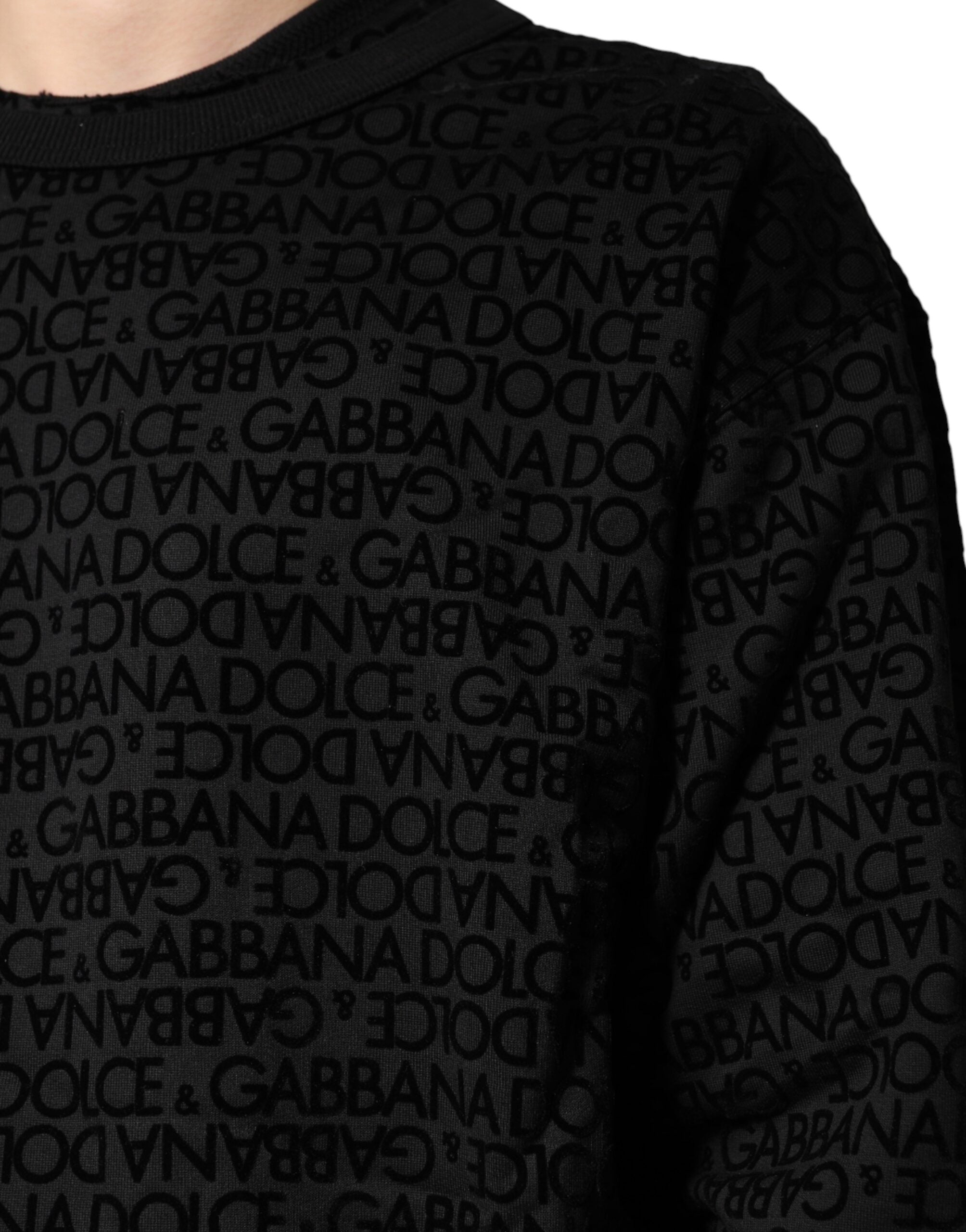 Sweat-shirt Dolce & Gabbana à col rond noir avec monogramme emblématique, en coton doux et confortable.