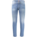 Jeans hommes en coton bleu Tommy Hilfiger, coupe classique, avec détails de couture visibles.