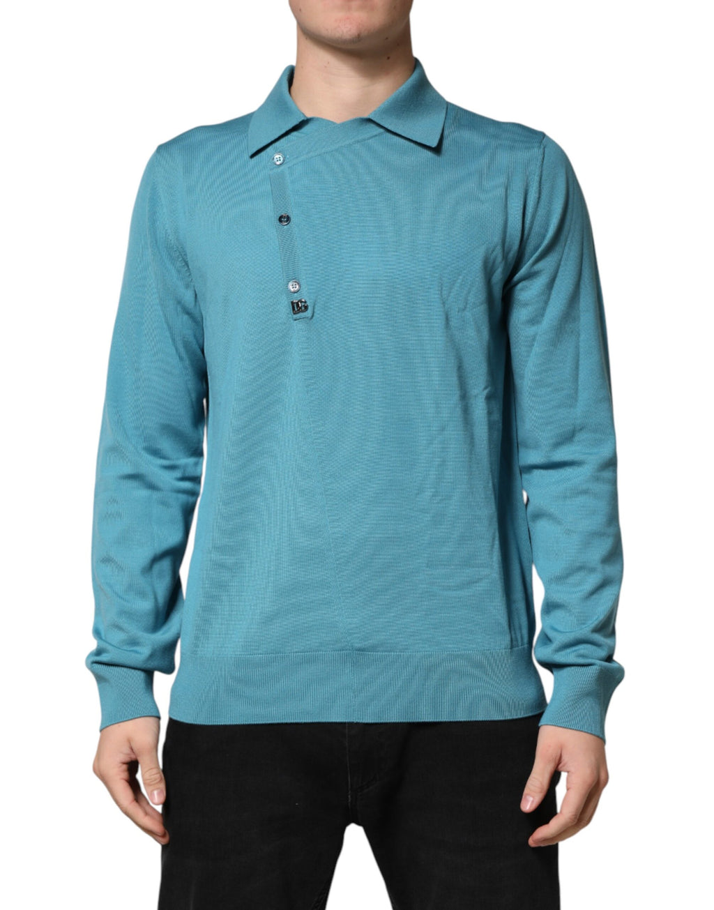 Pull à col en laine vert teal Dolce & Gabbana, pull-over élégant avec col classique et finition soignée.