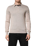 Pull à col en cachemire beige Dolce & Gabbana, vue de face, détails du col et texture douce du tissu.