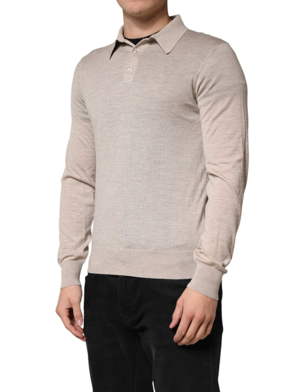 Pull-over en cachemire beige à col polo de Dolce & Gabbana, élégant et chaud, pour un style sophistiqué.