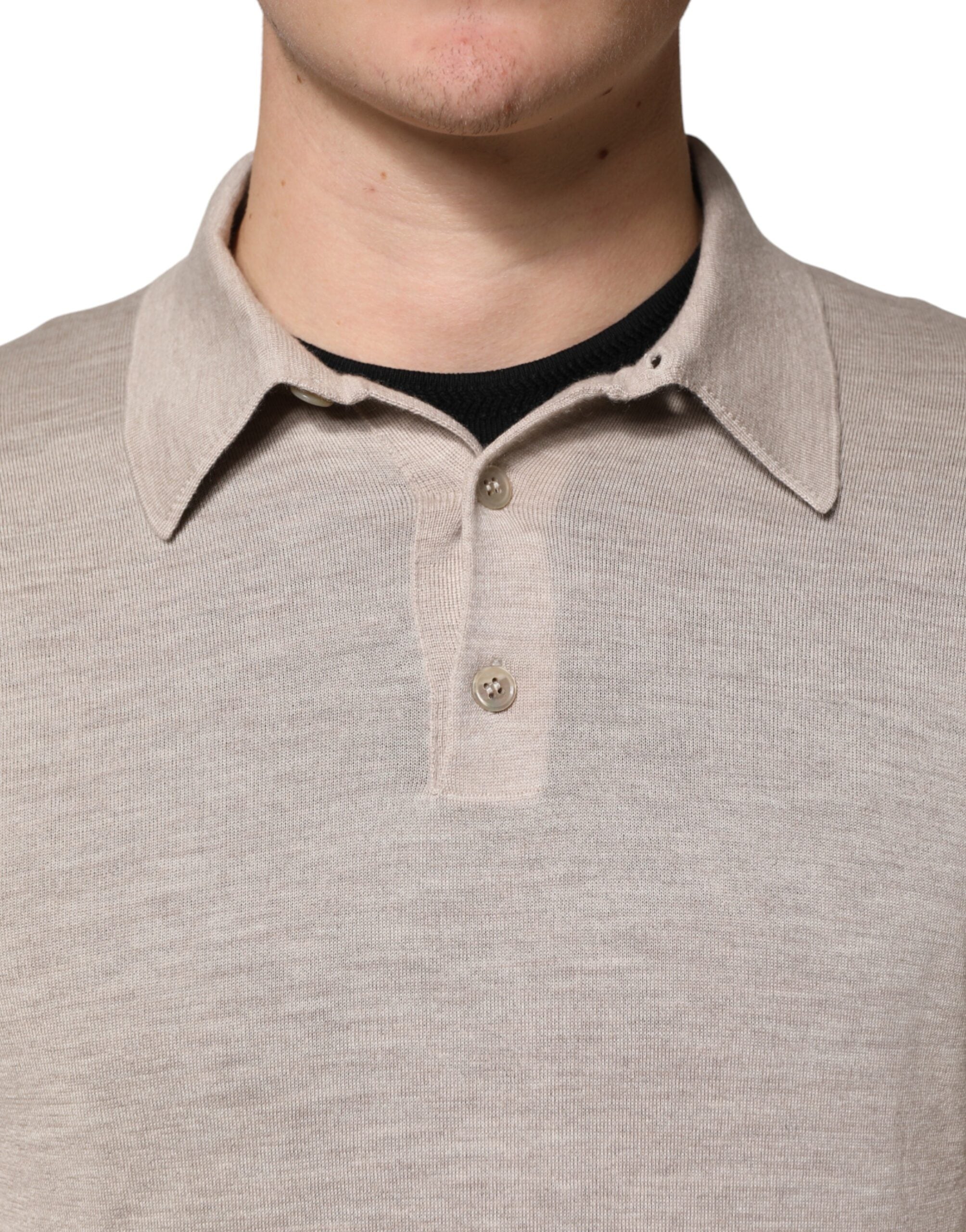 Pull-over Dolce & Gabbana en cachemire beige avec col, sweater élégant et chaud pour homme.