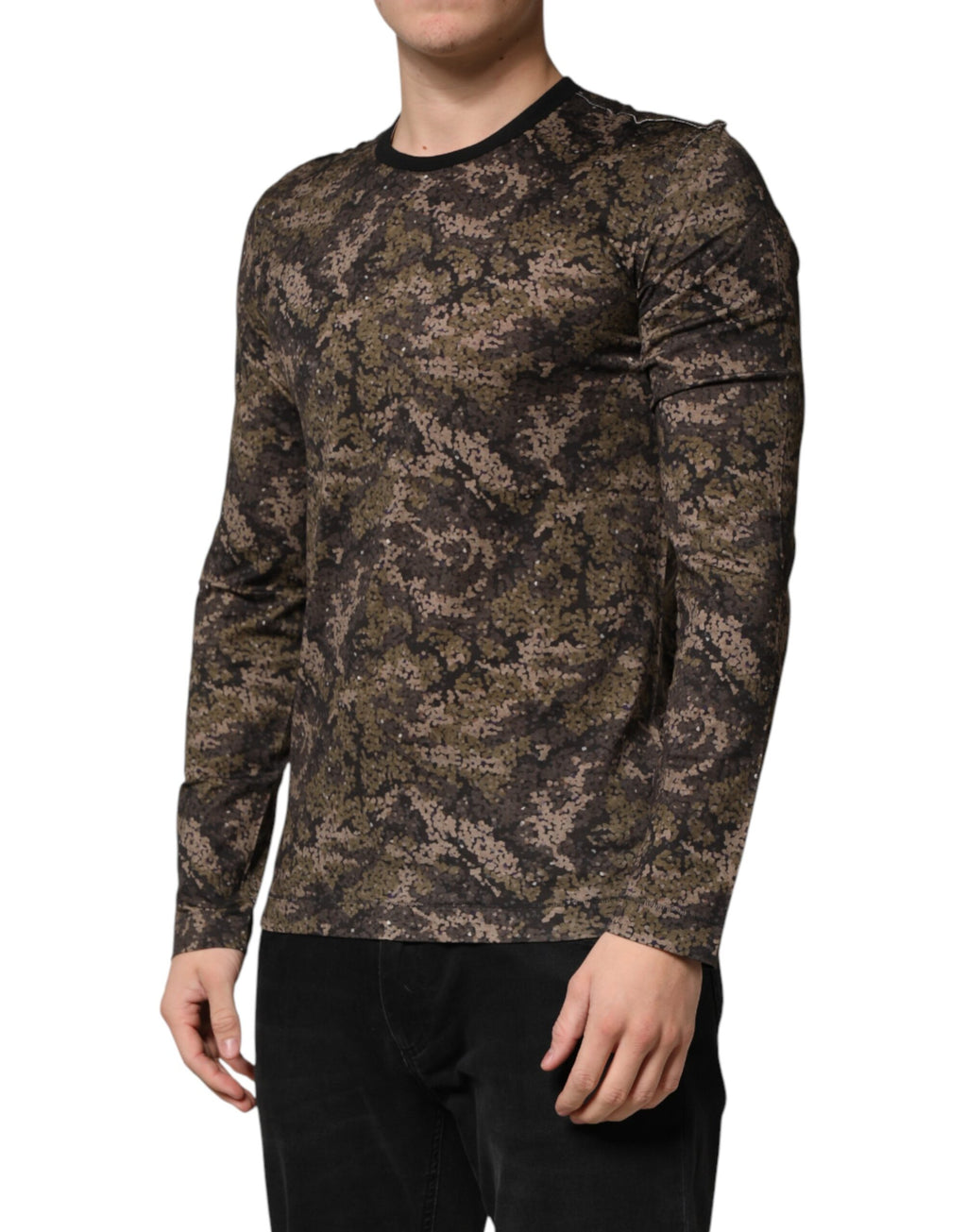 T-shirt à manches longues Dolce & Gabbana multicolore avec motif camouflage, design moderne et élégant.