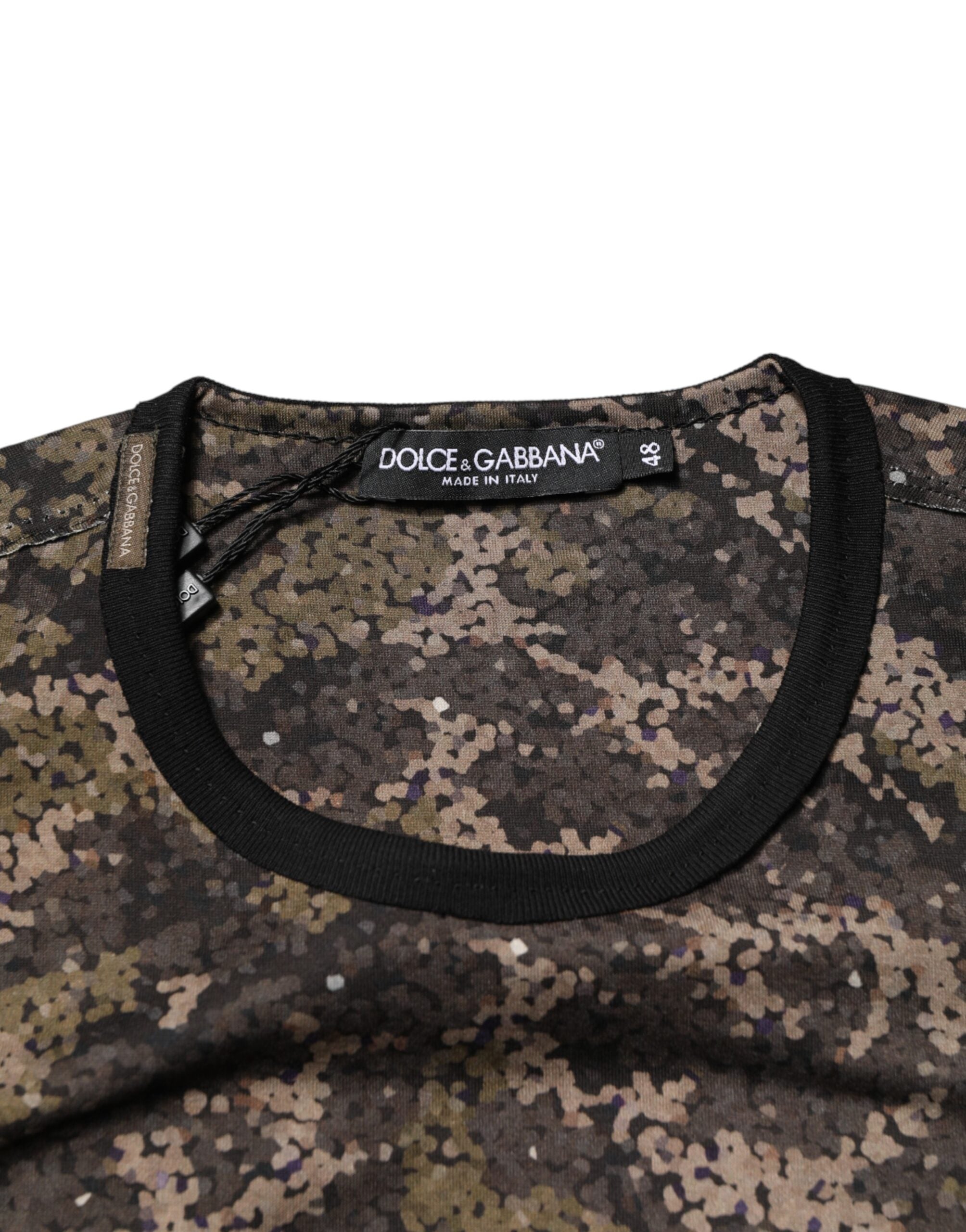 T-shirt à manches longues Dolce & Gabbana multicolore camouflage, style décontracté avec motif tendance.