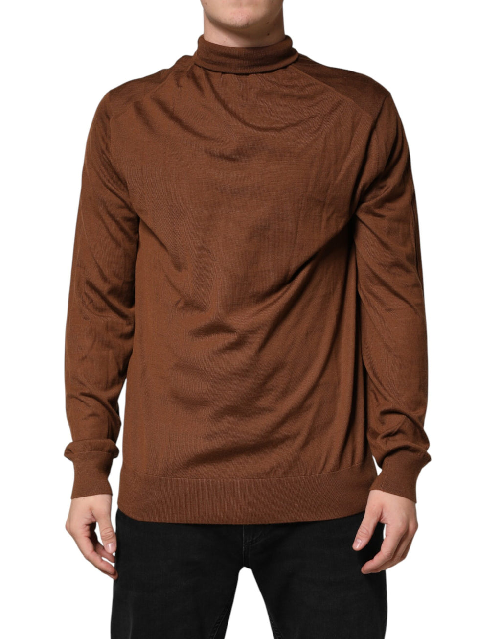 Pull en cachemire marron Dolce & Gabbana à col roulé, pull-over élégant en laine douce et confortable.