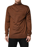 Pull en cachemire marron Dolce & Gabbana à col roulé, pull-over élégant en laine douce et confortable.