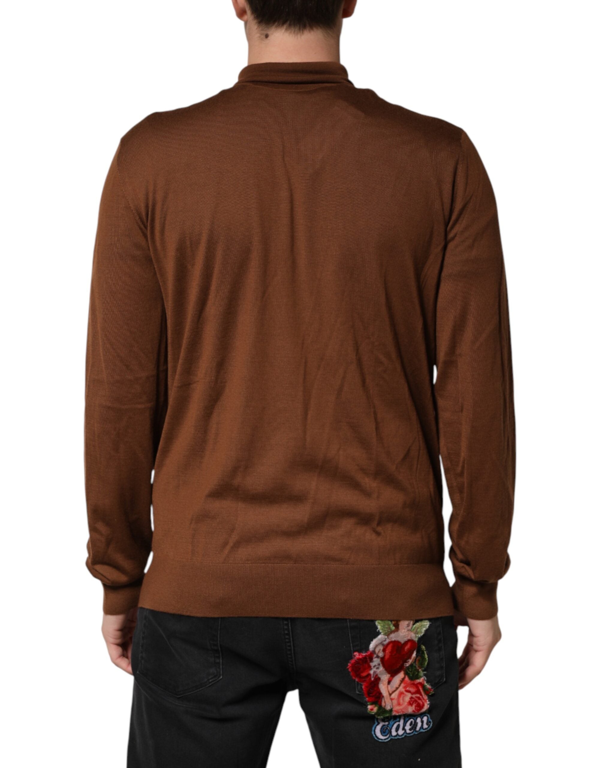 Pull en cachemire marron Dolce & Gabbana à col roulé, pull-over élégant et chaud pour homme ou femme.