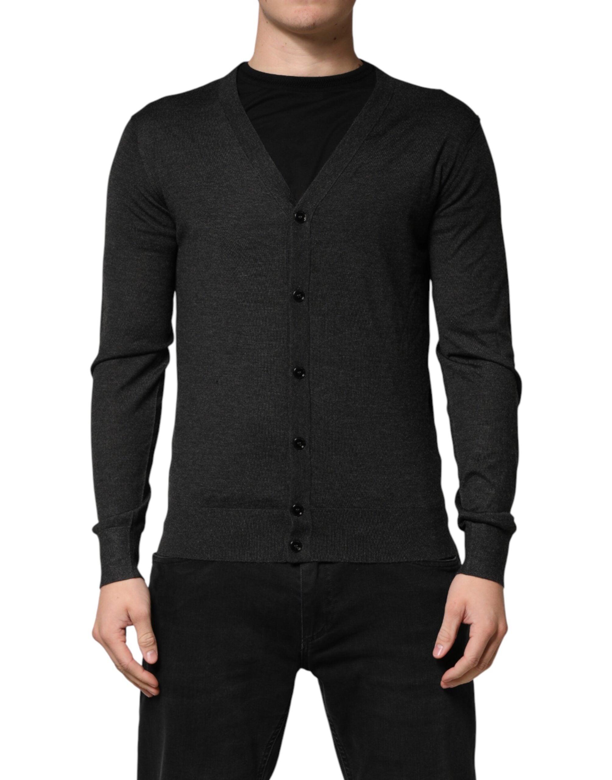 Pull en cachemire noir pour homme de Dolce & Gabbana avec boutons, cardigan élégant et chaud.