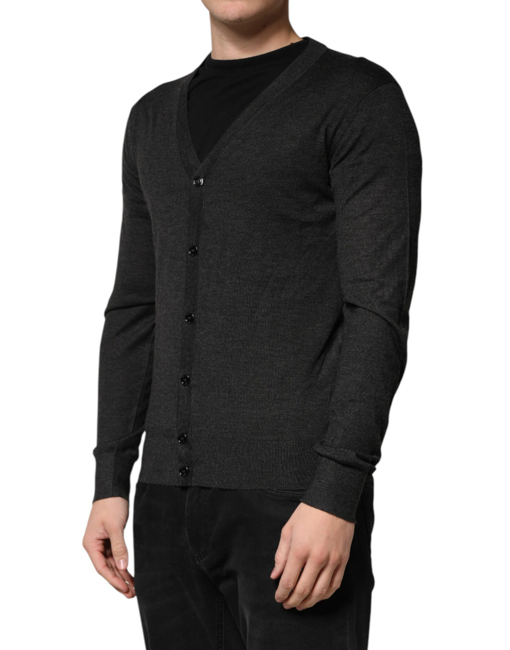 Pull en cachemire noir pour homme Dolce & Gabbana avec boutons, douceur élégante et style sophistiqué visible en image.