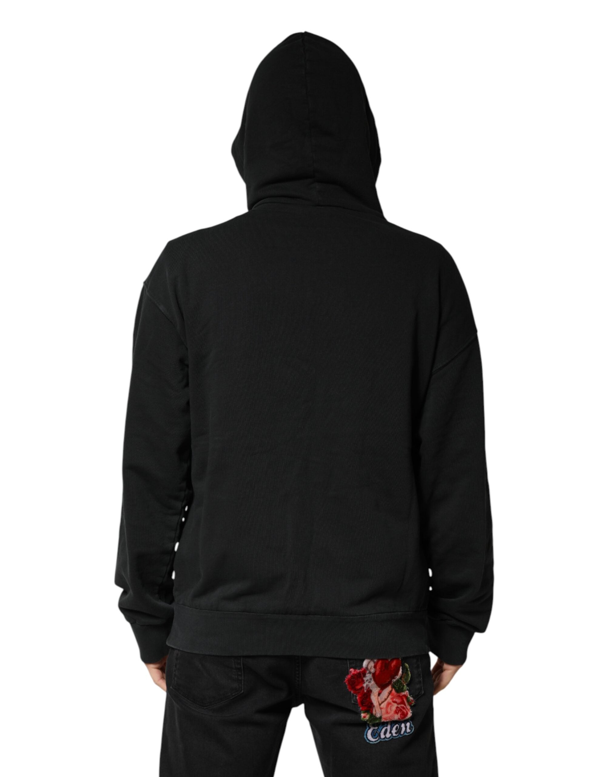 Sweat à capuche zippé noir Dolce & Gabbana avec logo, style décontracté et logo visible sur la poitrine.