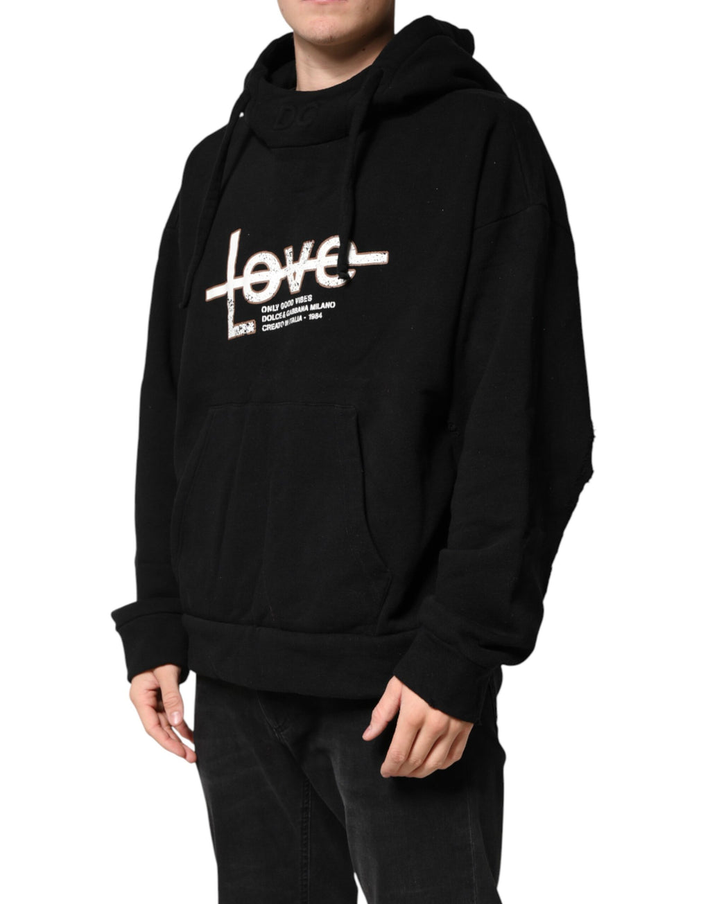 Sweat à capuche en coton noir Dolce & Gabbana LOVE, pull décontracté avec logo sur la poitrine, tissu doux et confortable.