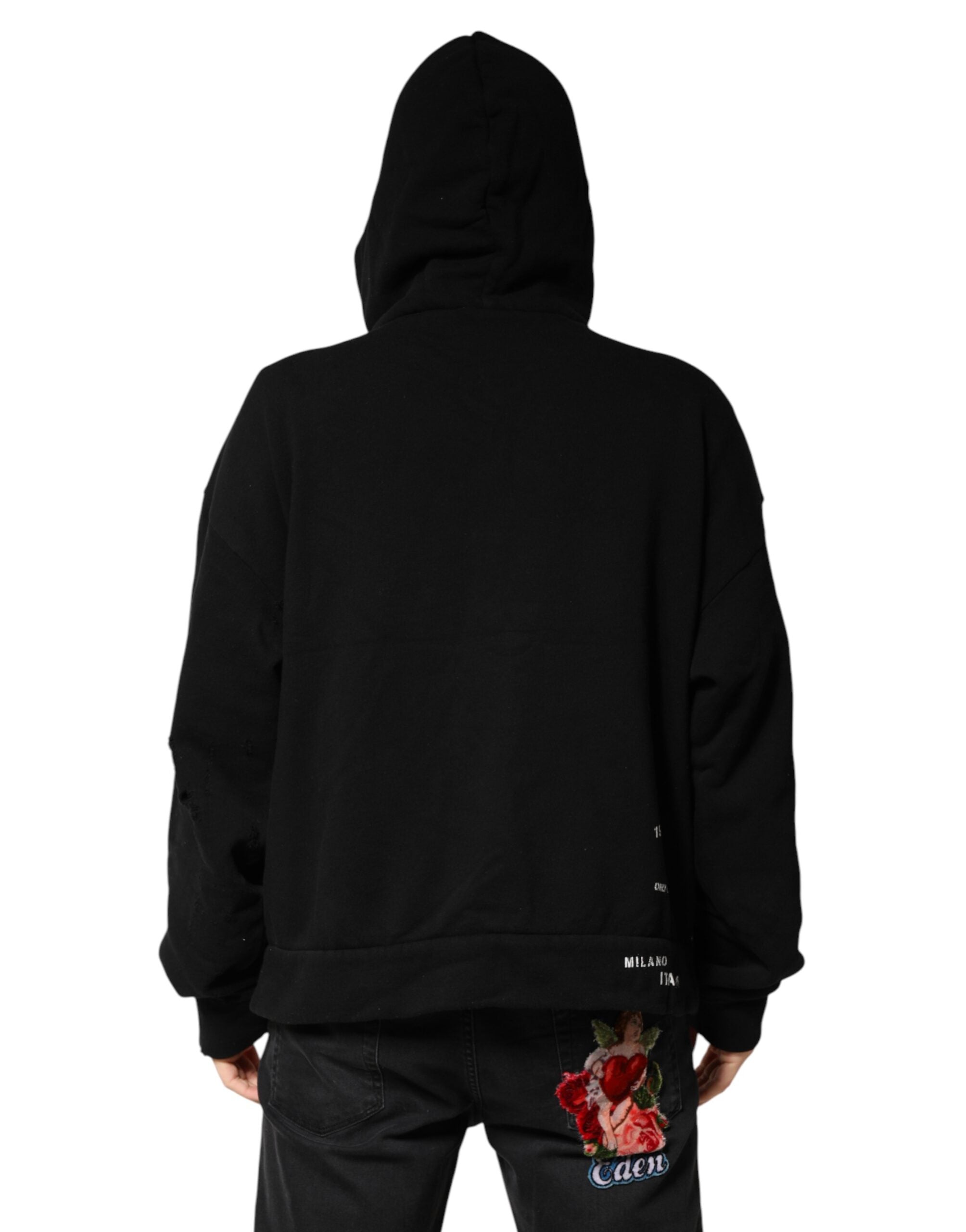 Sweat à capuche noir Dolce & Gabbana LOVE en coton, pull décontracté avec logo sur la poitrine.