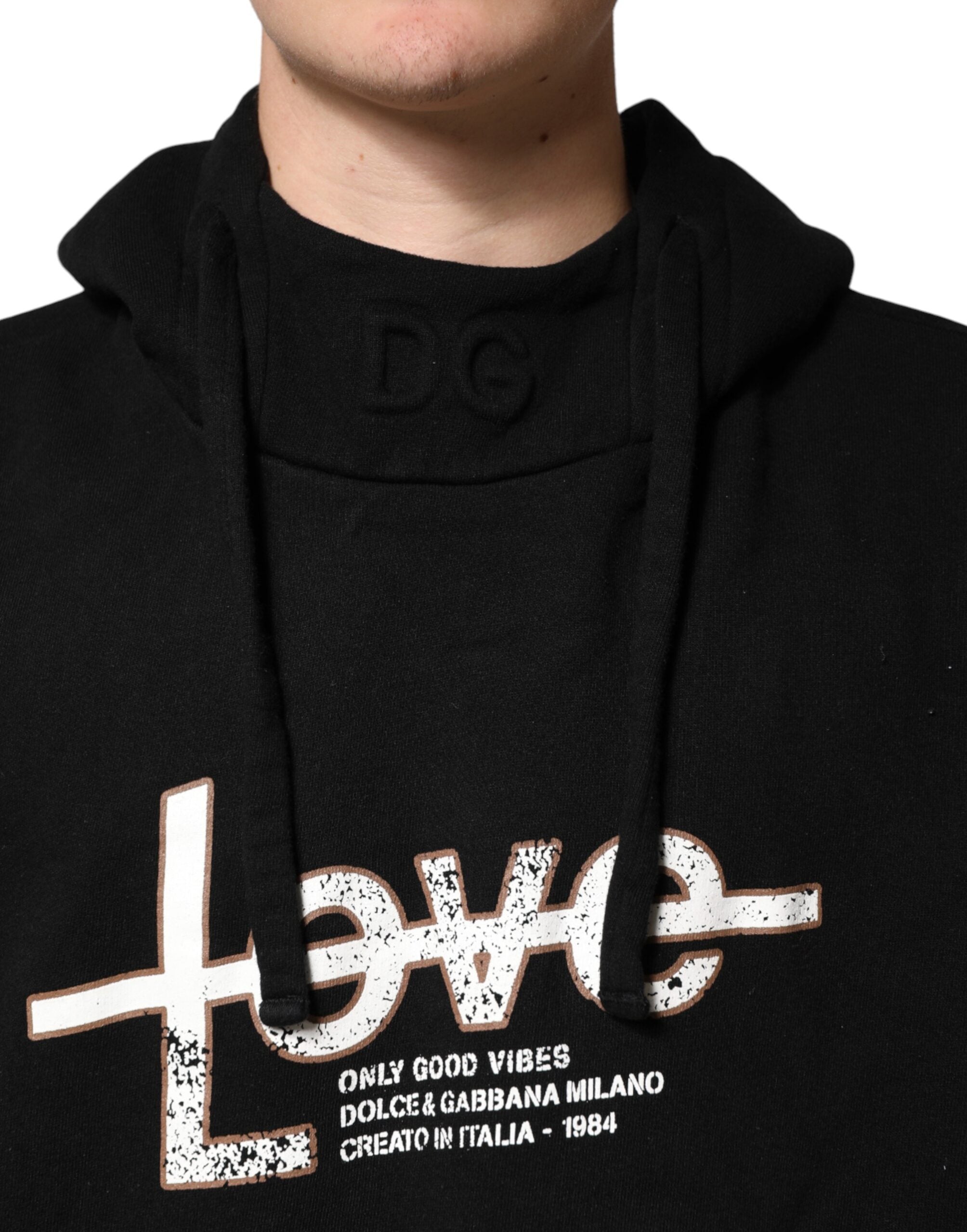 Sweat à capuche noir Dolce & Gabbana LOVE en coton avec logo imprimé, manche longue et design décontracté.